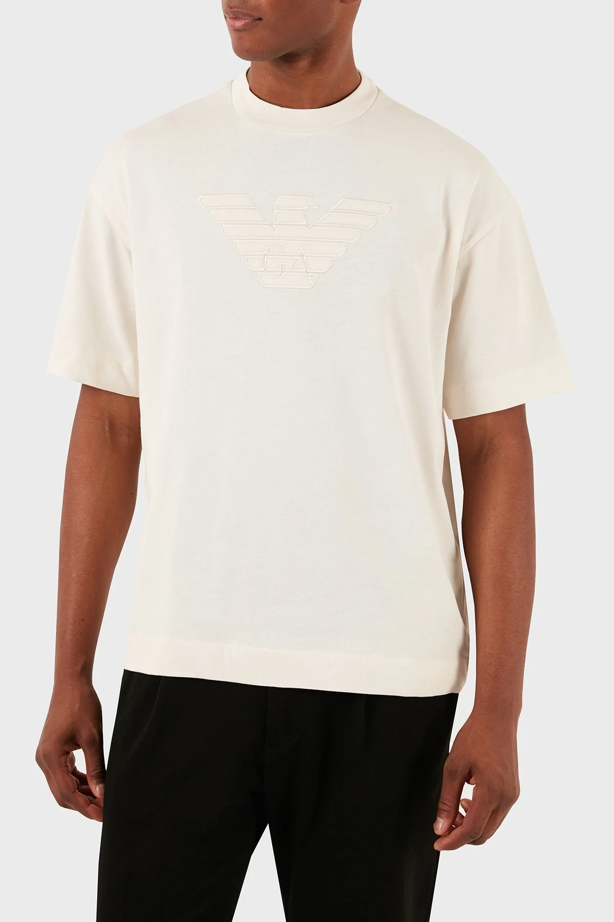 Emporio Armani Pamuklu Oversize Fit Bisiklet Yaka Erkek T Shirt 3D1T93 1J0EZ 0152 EKRU - 7