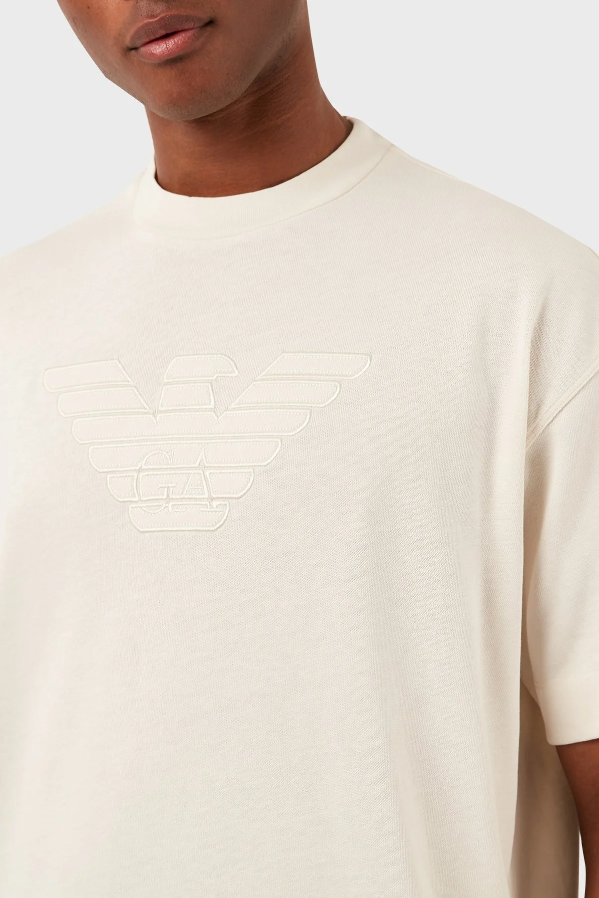Emporio Armani Pamuklu Oversize Fit Bisiklet Yaka Erkek T Shirt 3D1T93 1J0EZ 0152 EKRU - 11
