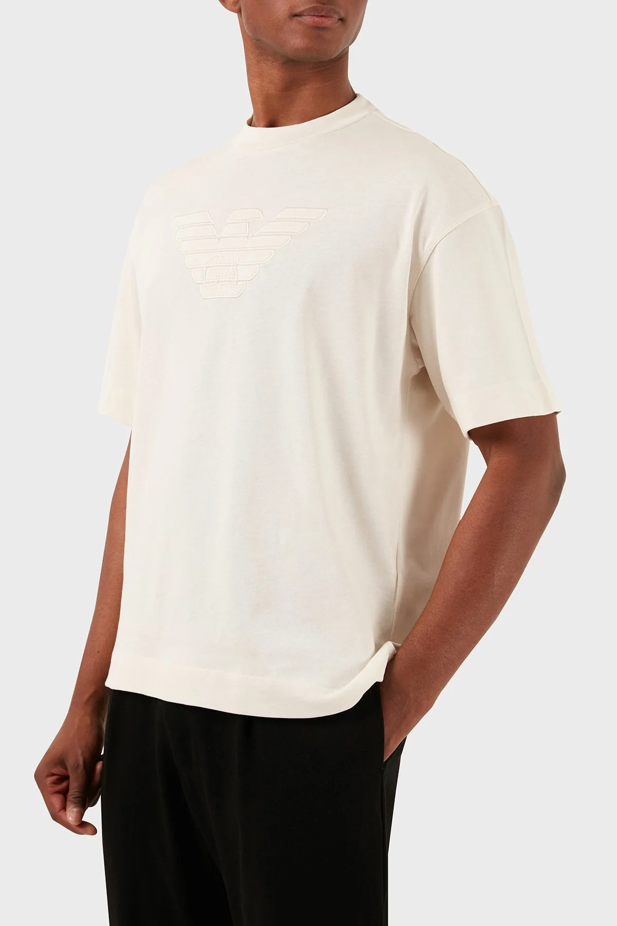 Emporio Armani Pamuklu Oversize Fit Bisiklet Yaka Erkek T Shirt 3D1T93 1J0EZ 0152 EKRU - 12