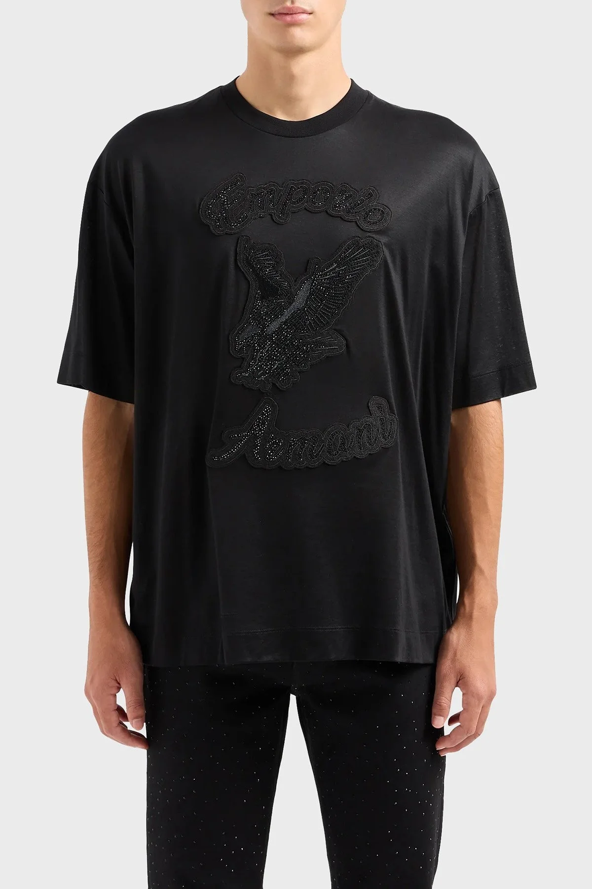 Emporio Armani Pamuklu Oversize Fit Bisiklet Yaka Erkek T Shirt 3D1T99 1JUVZ 0999 SİYAH - 1