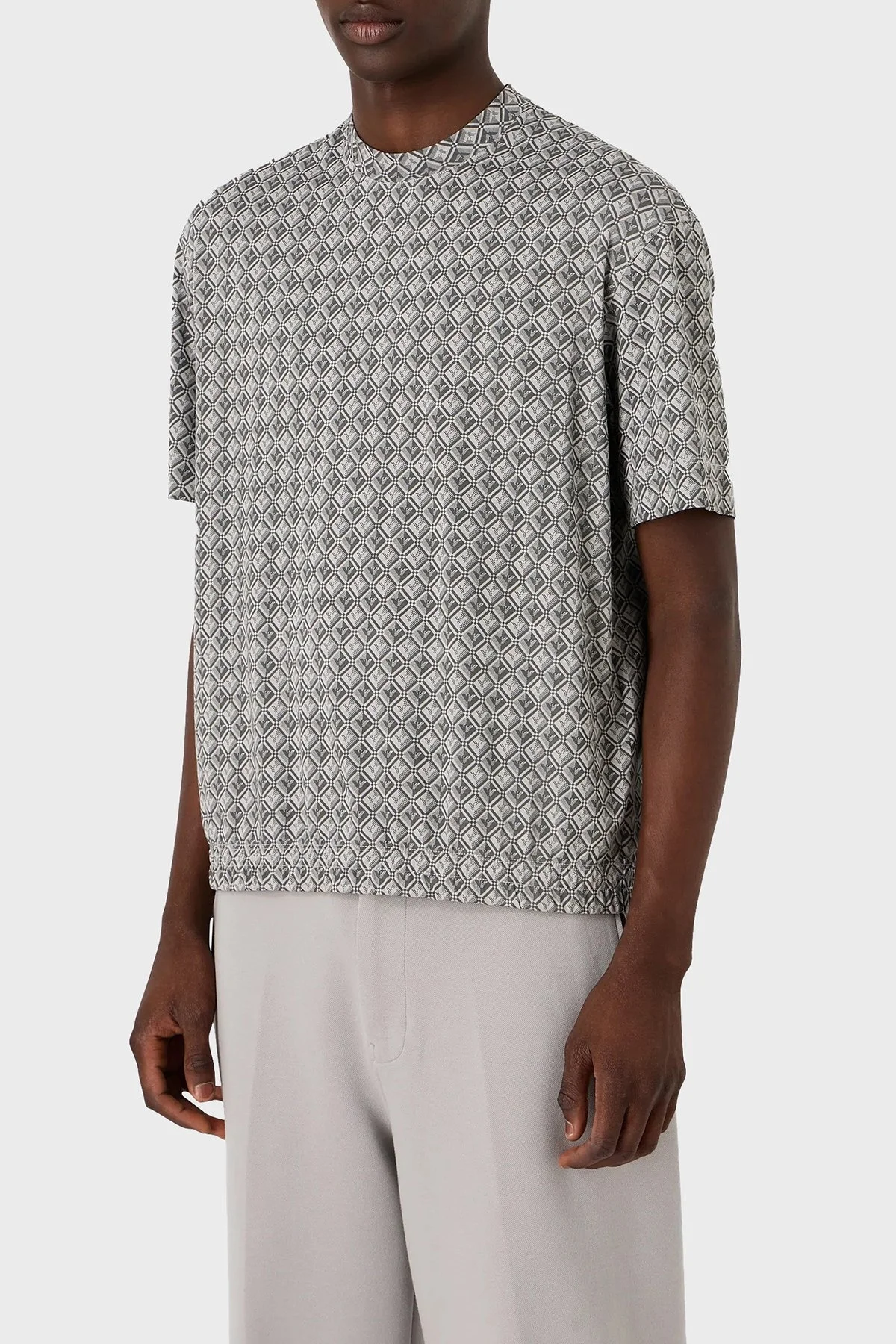 Emporio Armani Pamuklu Oversize Fit Bisiklet Yaka Erkek T Shirt 3D1TG7 1JOZZ F618 GRİ - 1