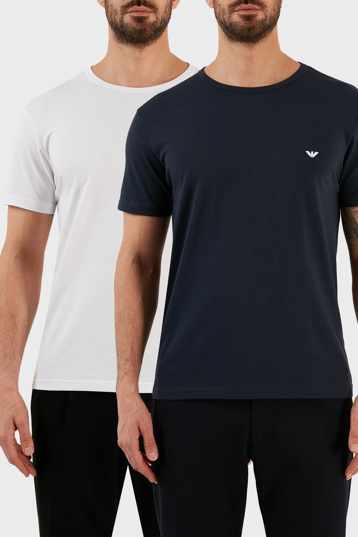Emporio Armani Pamuklu Regular Fit Bisiklet Yaka 2 Pack Erkek T Shirt 111267 CC717 10410 BEYAZ-LACİVERT - 1