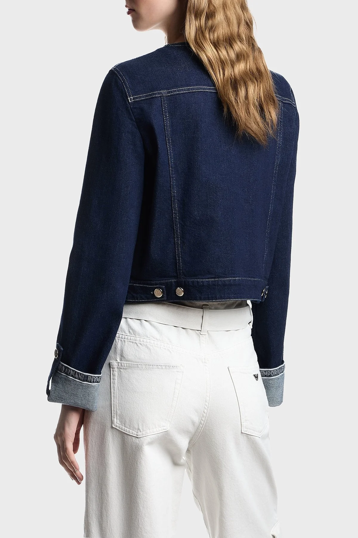 Emporio Armani Pamuklu Regular Fit Bisiklet Yaka Bayan Kot Ceket EW000753 AF12436 MB001 LACİVERT - 8