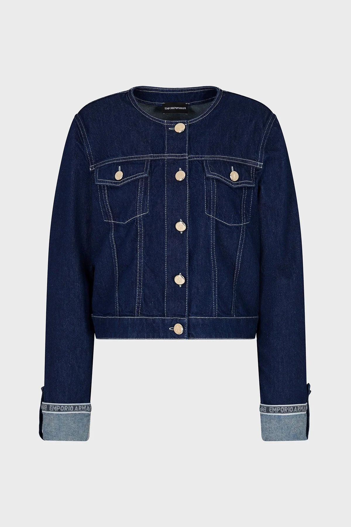 Emporio Armani Pamuklu Regular Fit Bisiklet Yaka Bayan Kot Ceket EW000753 AF12436 MB001 LACİVERT - 10