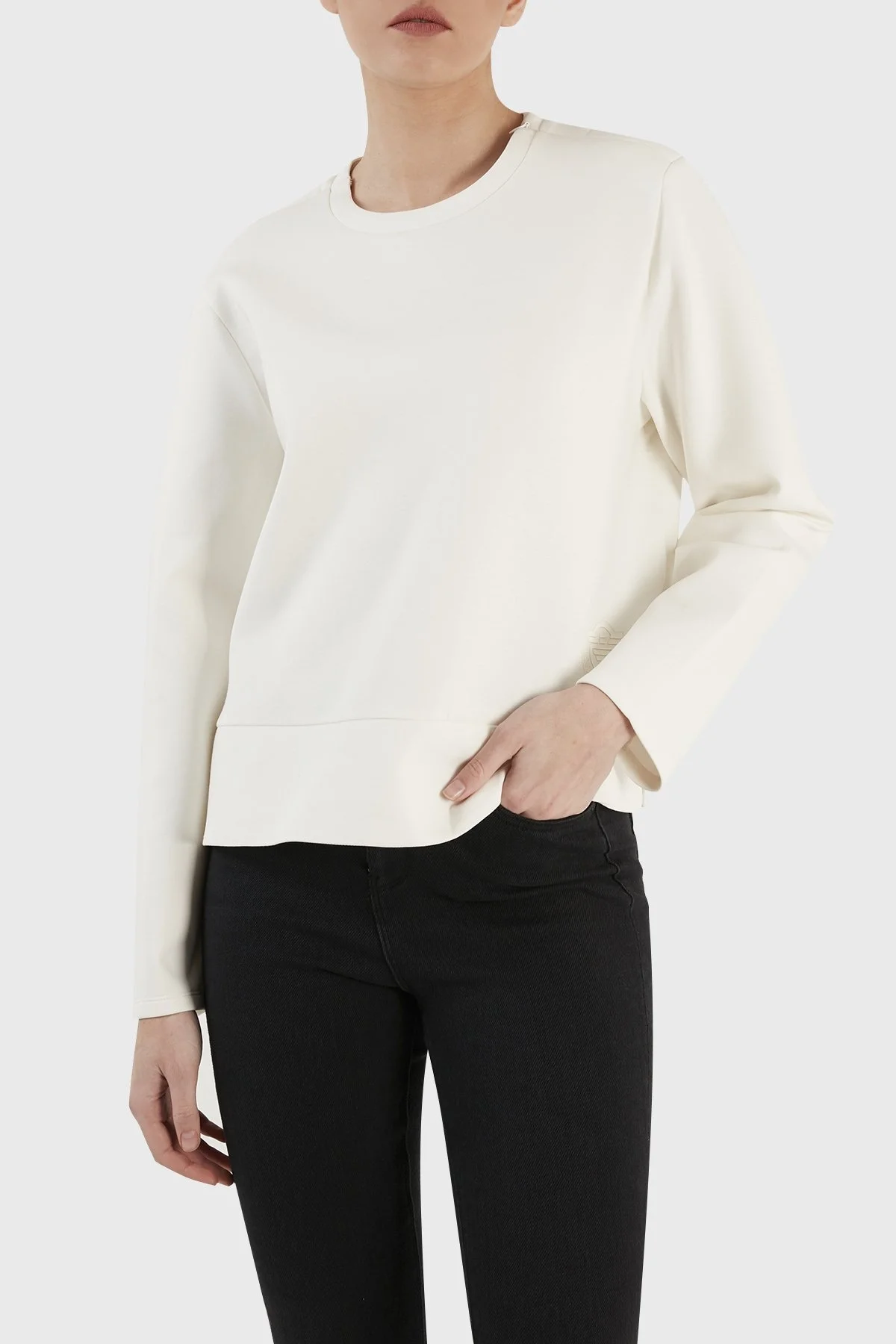 Emporio Armani Pamuklu Regular Fit Bisiklet Yaka Bayan Sweat 3R2M6C 1JHSZ 0101 BEYAZ - 1