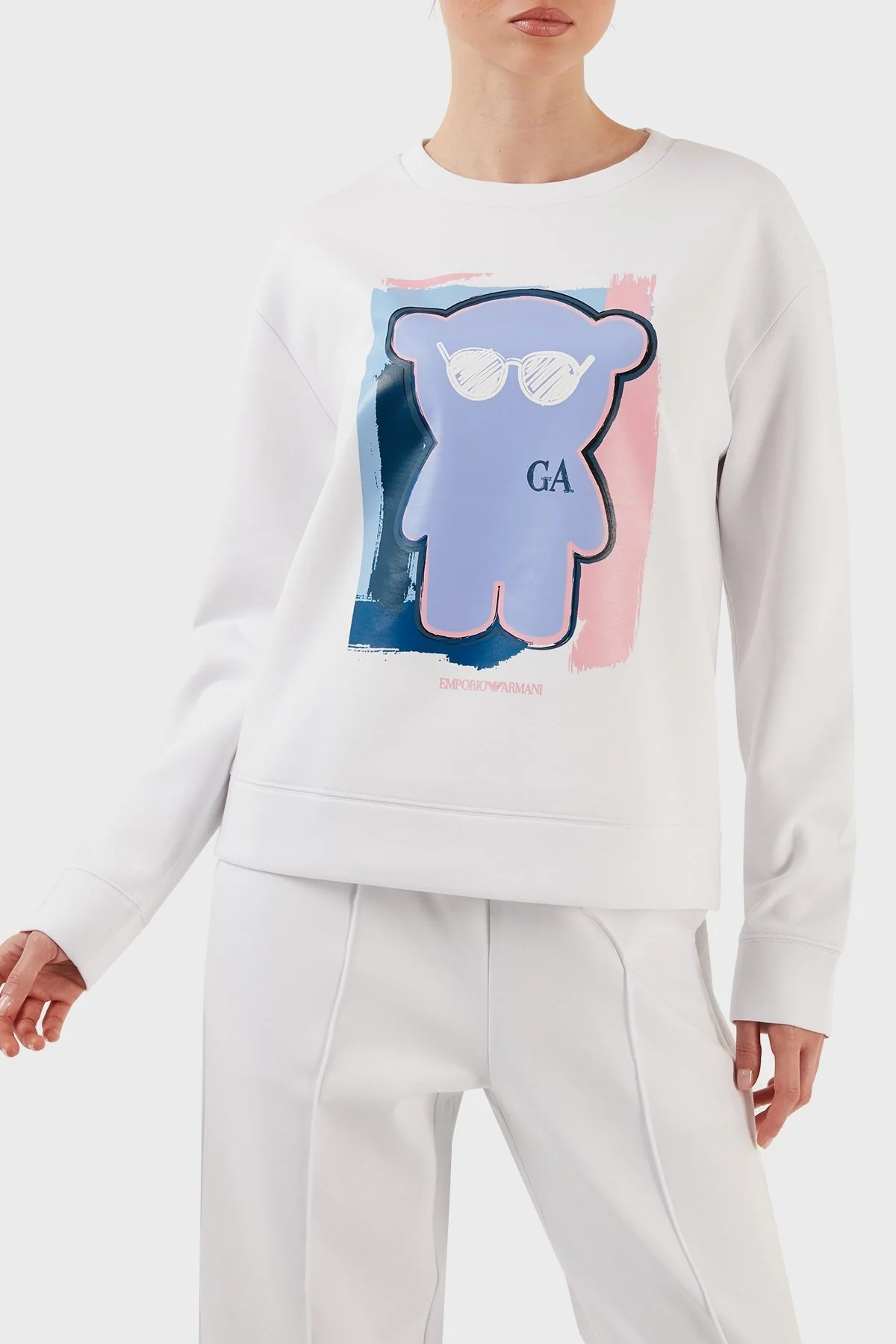 Emporio Armani Pamuklu Regular Fit Bisiklet Yaka Bayan Sweat 3R2M6H 1JHSZ 0100 BEYAZ - 1