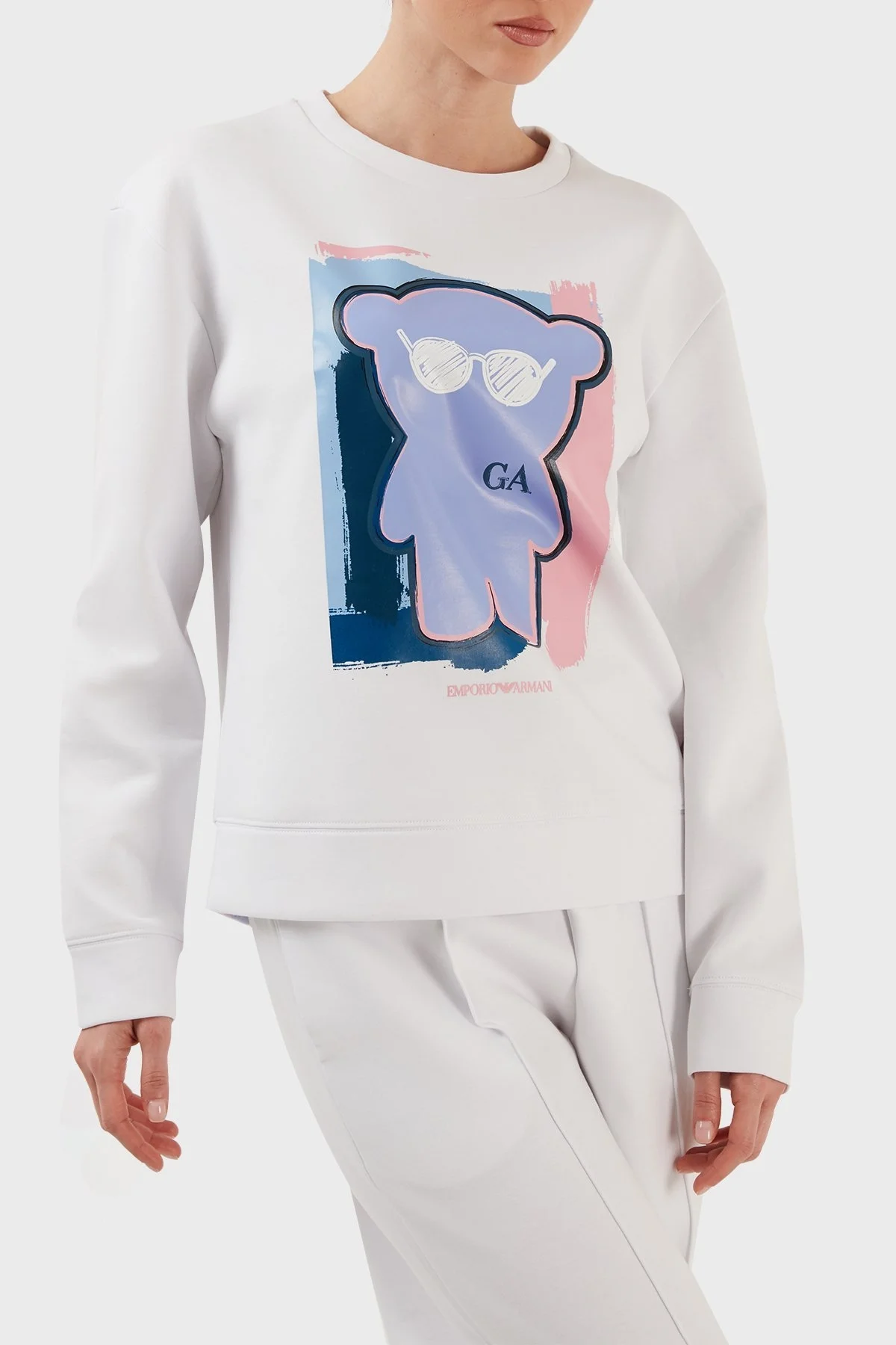 Emporio Armani Pamuklu Regular Fit Bisiklet Yaka Bayan Sweat 3R2M6H 1JHSZ 0100 BEYAZ - 2