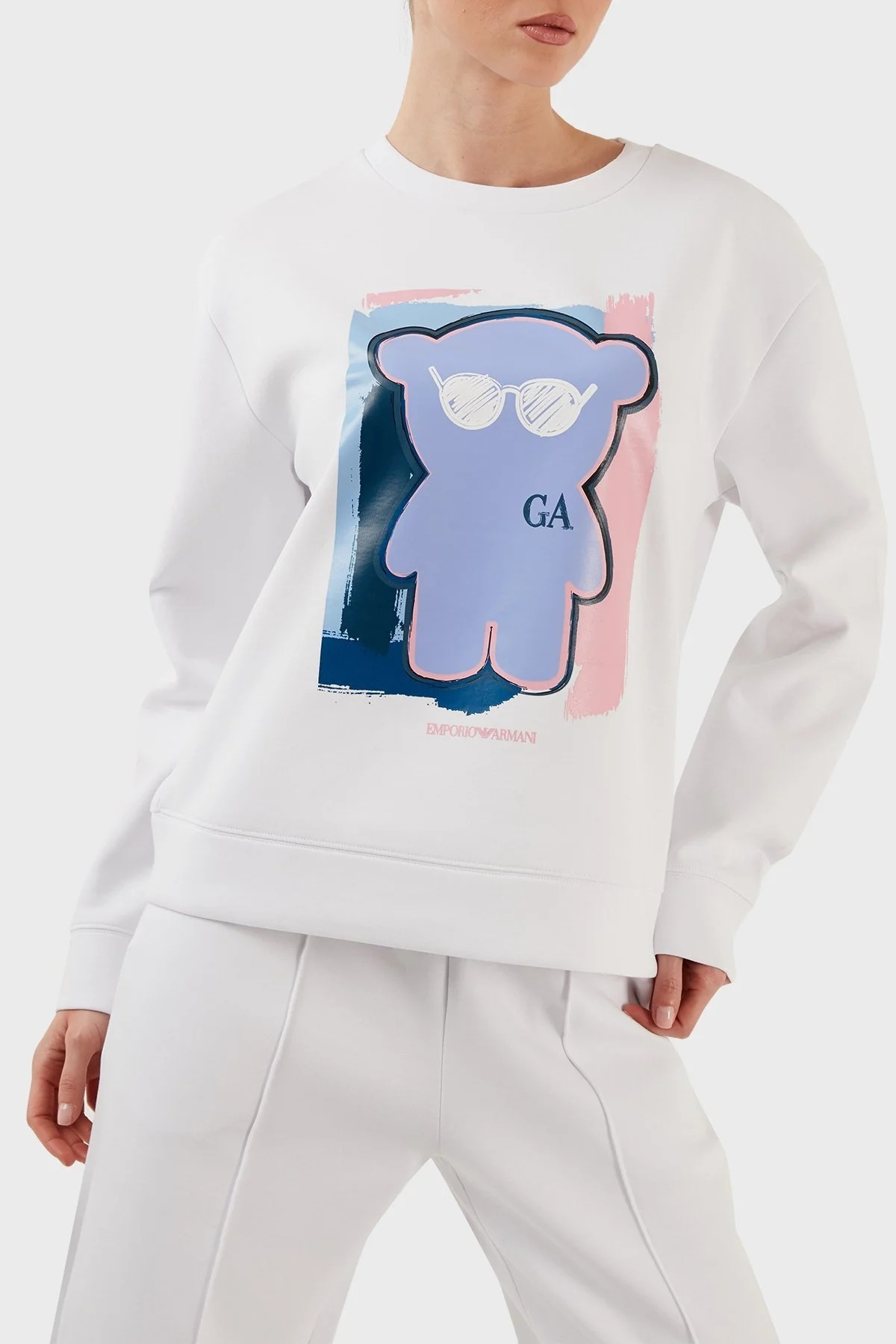 Emporio Armani Pamuklu Regular Fit Bisiklet Yaka Bayan Sweat 3R2M6H 1JHSZ 0100 BEYAZ - 3