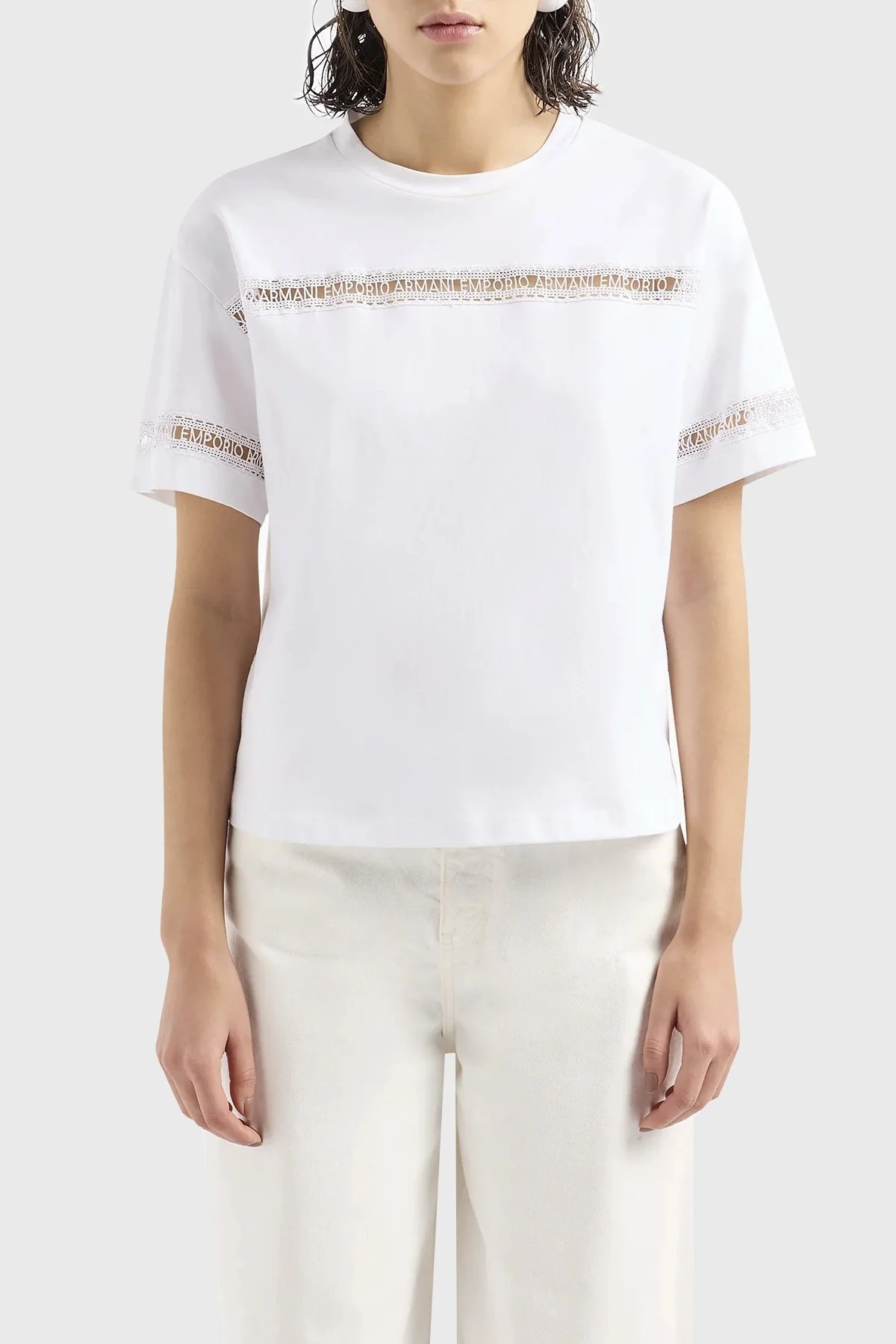 Emporio Armani Pamuklu Regular Fit Bisiklet Yaka Bayan T Shirt 3D2T7J 2JIDZ 0100 BEYAZ - 6