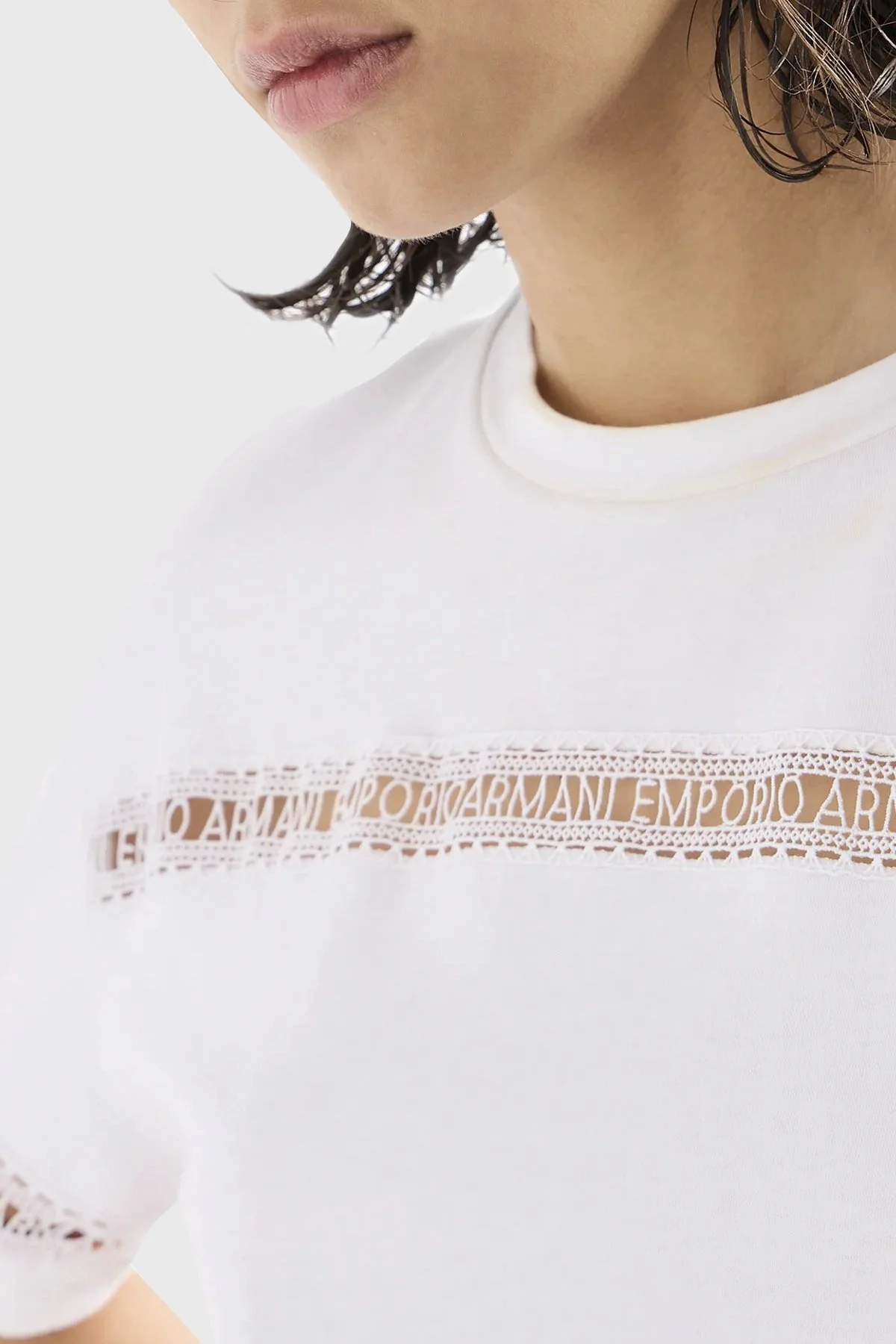 Emporio Armani Pamuklu Regular Fit Bisiklet Yaka Bayan T Shirt 3D2T7J 2JIDZ 0100 BEYAZ - 9