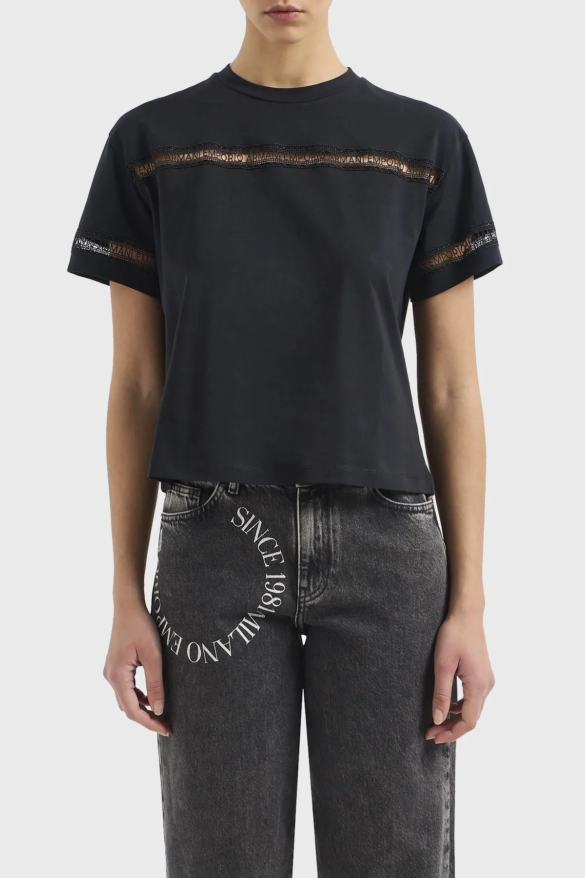 Emporio Armani Pamuklu Regular Fit Bisiklet Yaka Bayan T Shirt 3D2T7J 2JIDZ 0927 SİYAH - 5