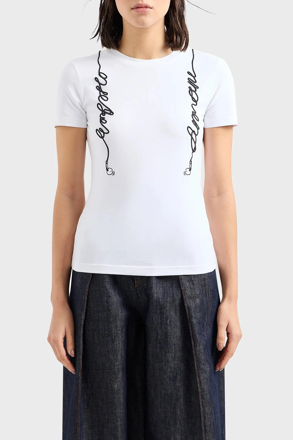 Emporio Armani Pamuklu Regular Fit Bisiklet Yaka Kadın T Shirt 3D2T7R 2J07Z 0100 BEYAZ - 1