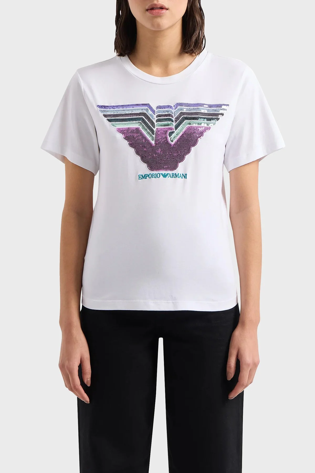 Emporio Armani Pamuklu Regular Fit Bisiklet Yaka Kadın T Shirt 3D2T7T 2JIDZ 0100 BEYAZ - 1