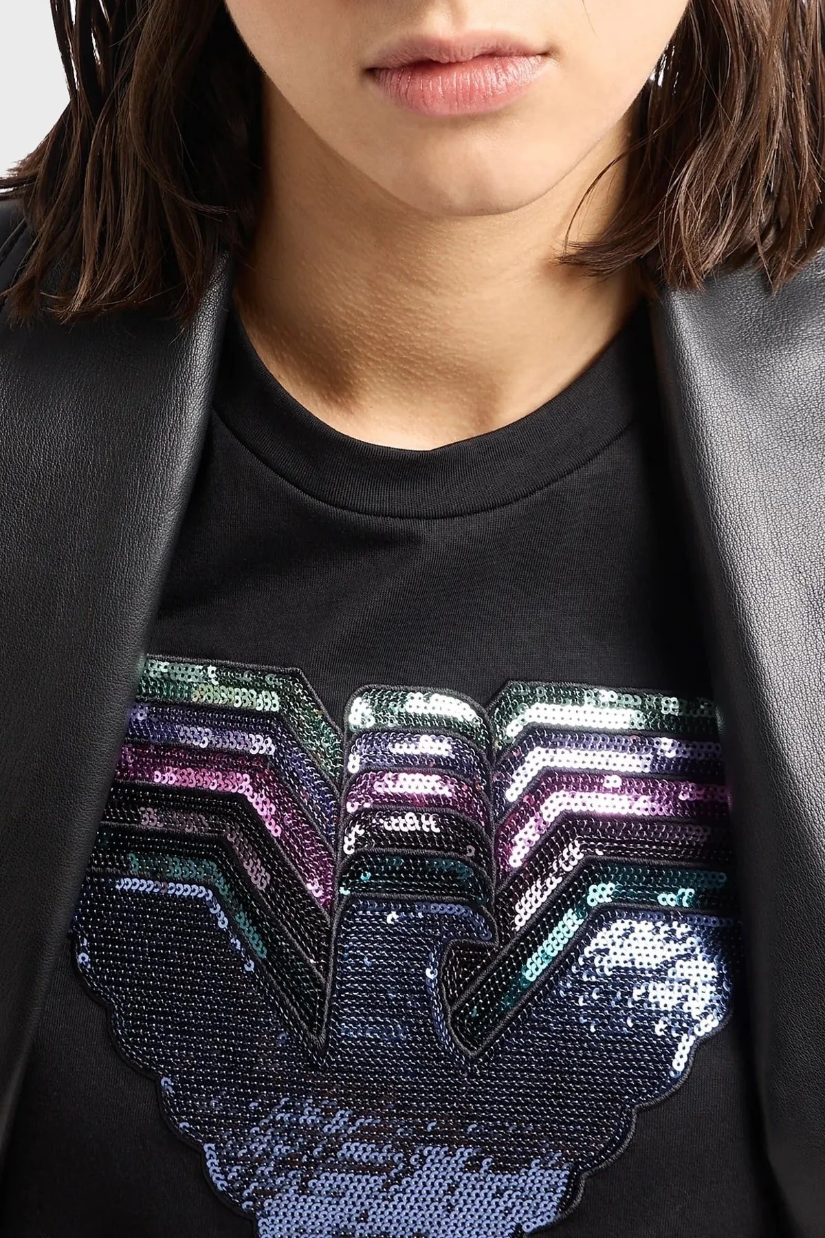 Emporio Armani Pamuklu Regular Fit Bisiklet Yaka Bayan T Shirt 3D2T7T 2JIDZ 0999 SİYAH - 9