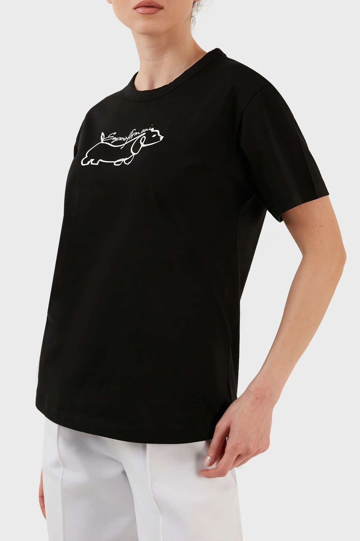 Emporio Armani Pamuklu Regular Fit Bisiklet Yaka Bayan T Shirt 3R2T7K 2J53Z 0999 SİYAH - 2