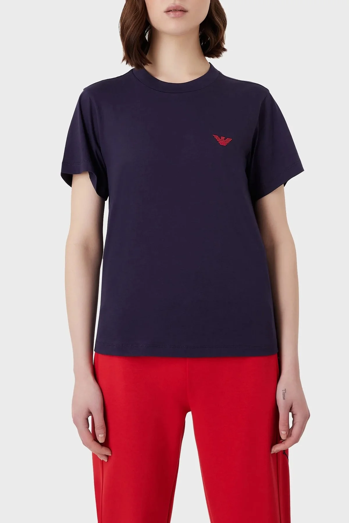 Emporio Armani Pamuklu Regular Fit Bisiklet Yaka Bayan T Shirt 3R2T7L 2J53Z 0820 MOR - 1