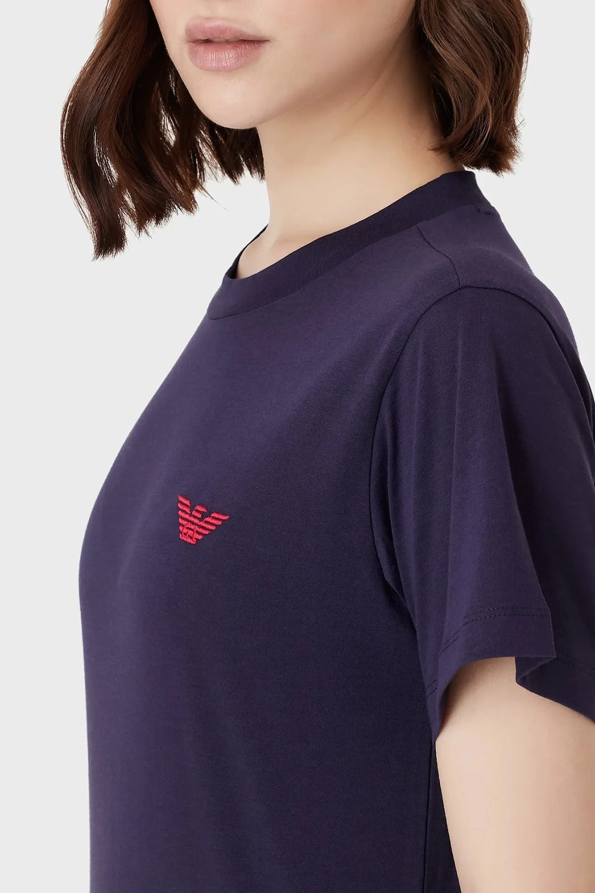 Emporio Armani Pamuklu Regular Fit Bisiklet Yaka Bayan T Shirt 3R2T7L 2J53Z 0820 MOR - 4