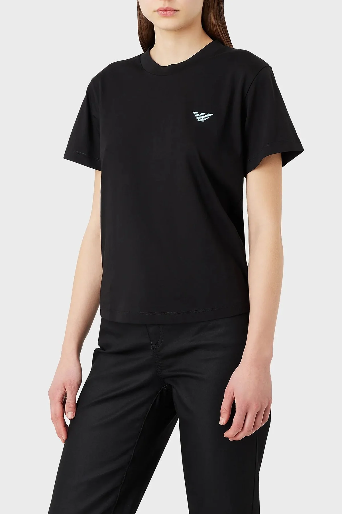 Emporio Armani Pamuklu Regular Fit Bisiklet Yaka Bayan T Shirt 3R2T7L 2J53Z 0999 SİYAH - 1