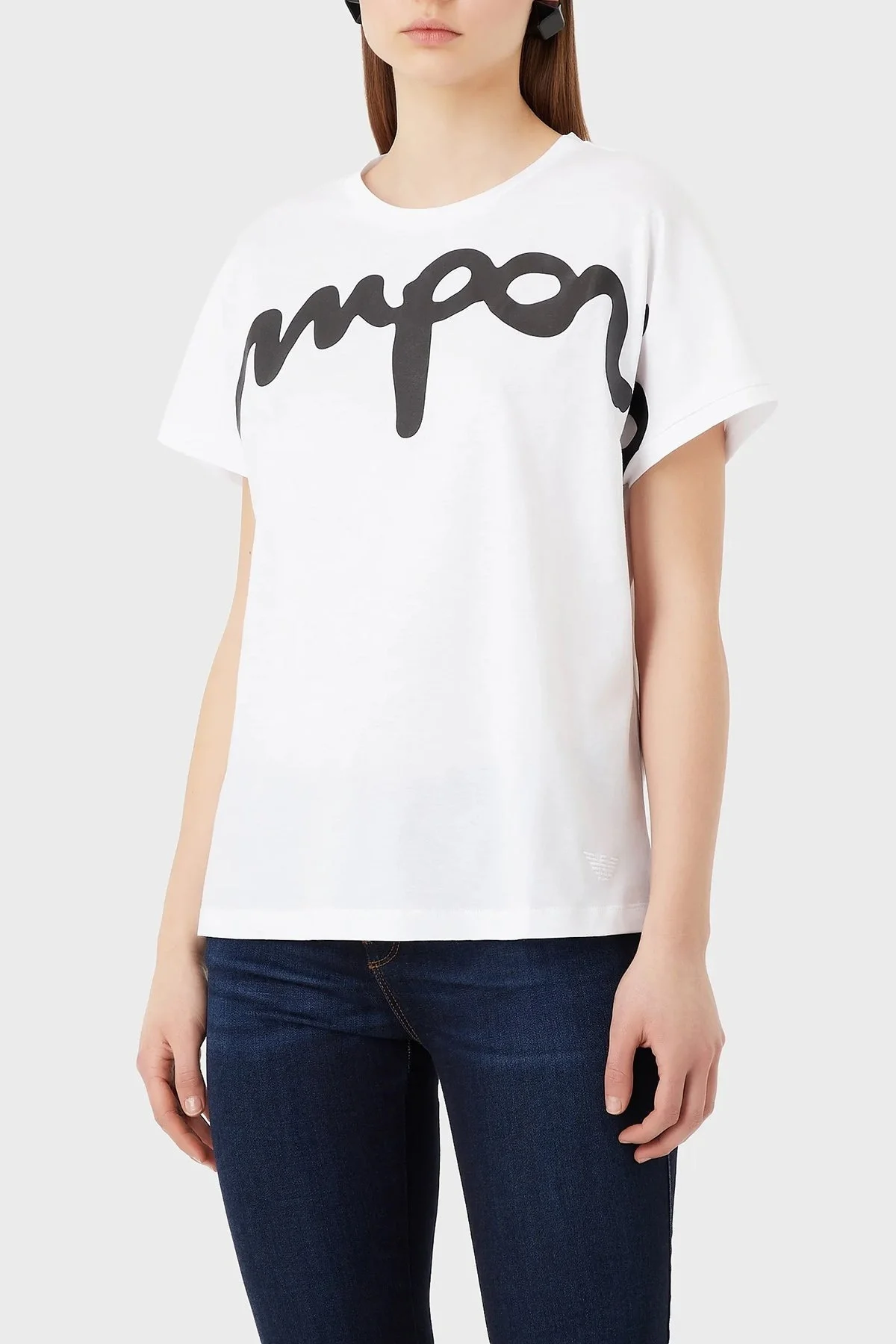 Emporio Armani Pamuklu Regular Fit Bisiklet Yaka Bayan T Shirt 3R2T7V 2JQ4Z 0100 BEYAZ - 1