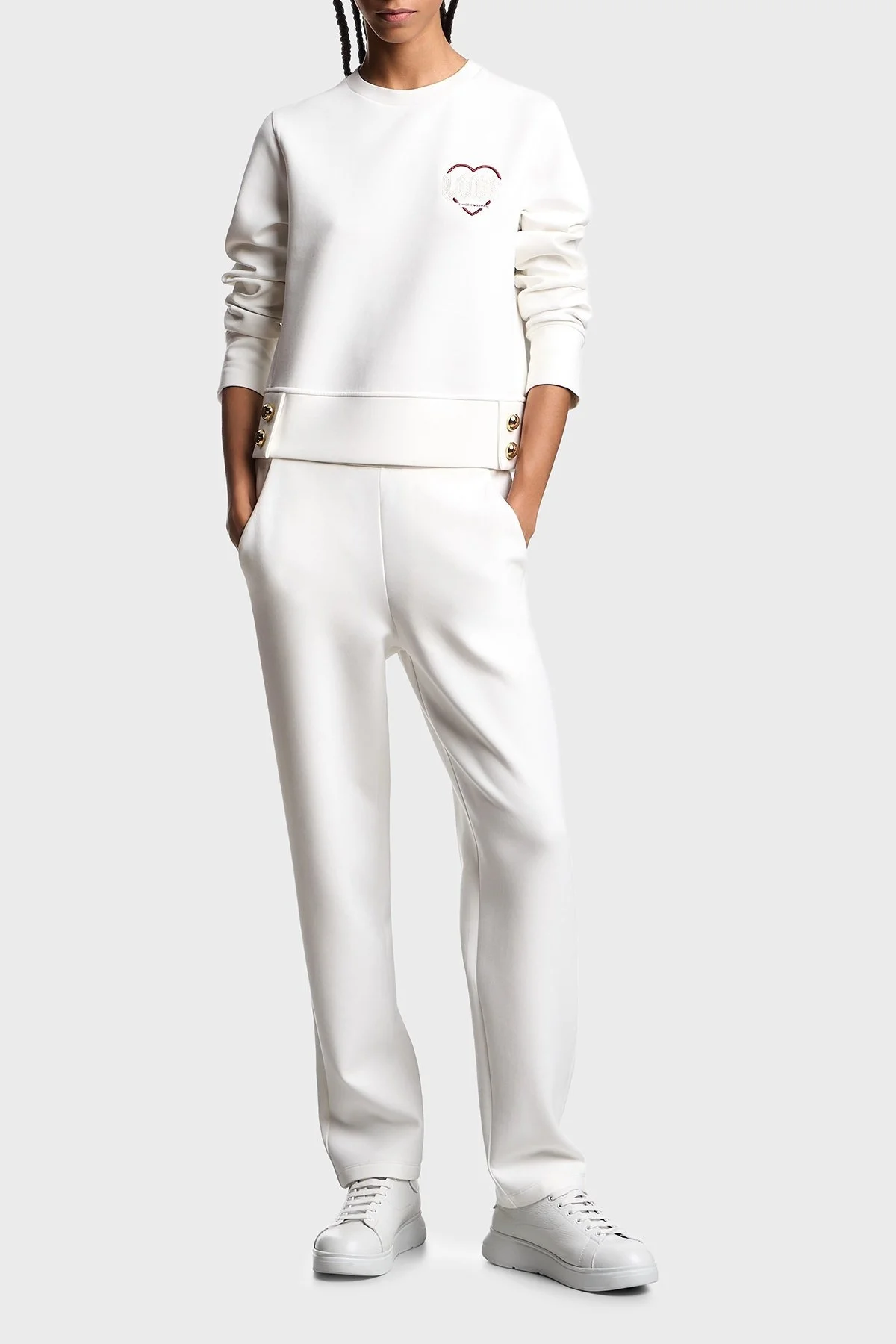 Emporio Armani Pamuklu Regular Fit Bisiklet Yaka Düğme Detaylı Bayan Sweat EW001361 AF10002 U0006 BEYAZ - 2