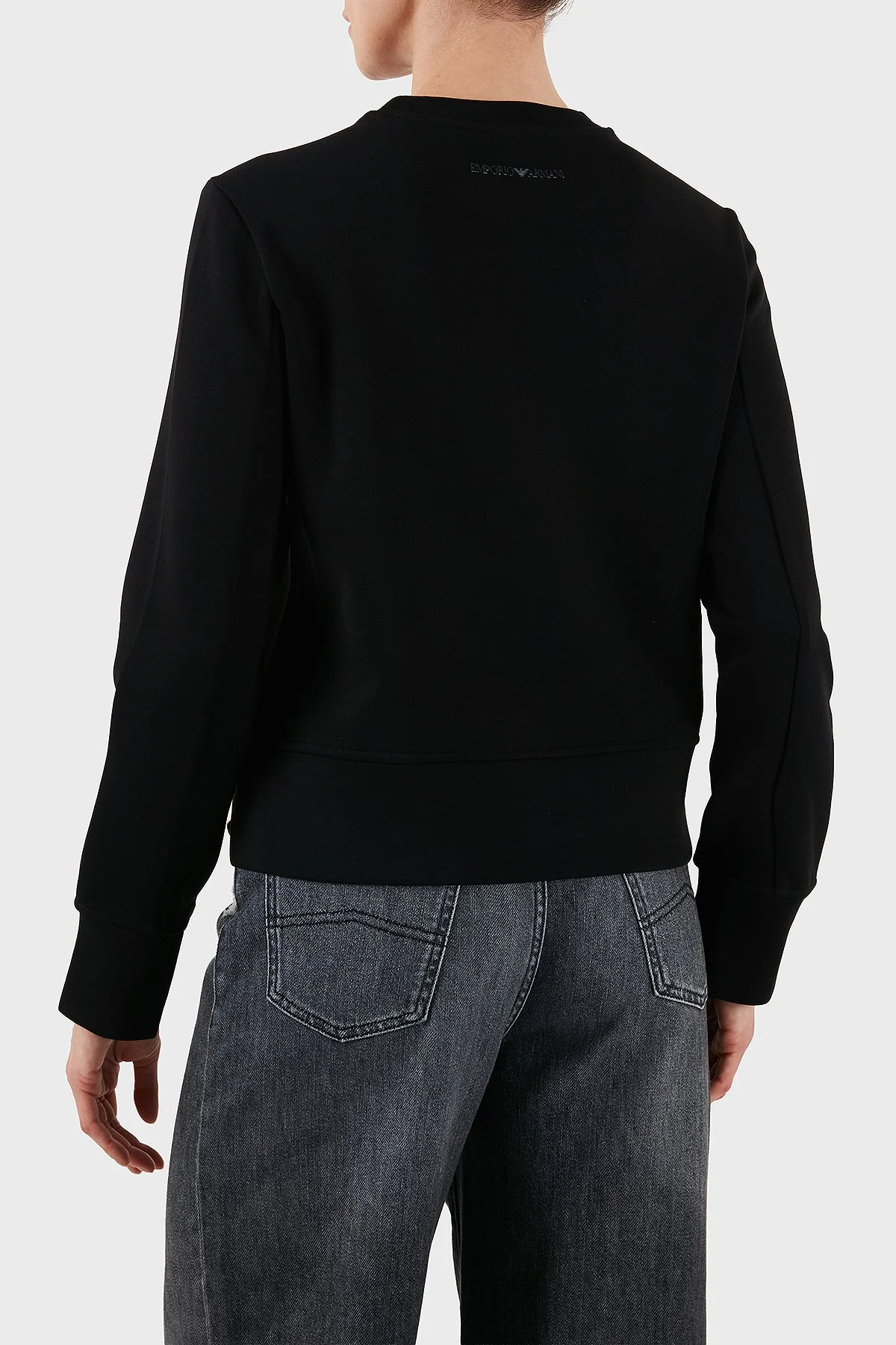 Emporio Armani Pamuklu Regular Fit Bisiklet Yaka Düğme Detaylı Bayan Sweat EW001361 AF10002 UC001 SİYAH - 3