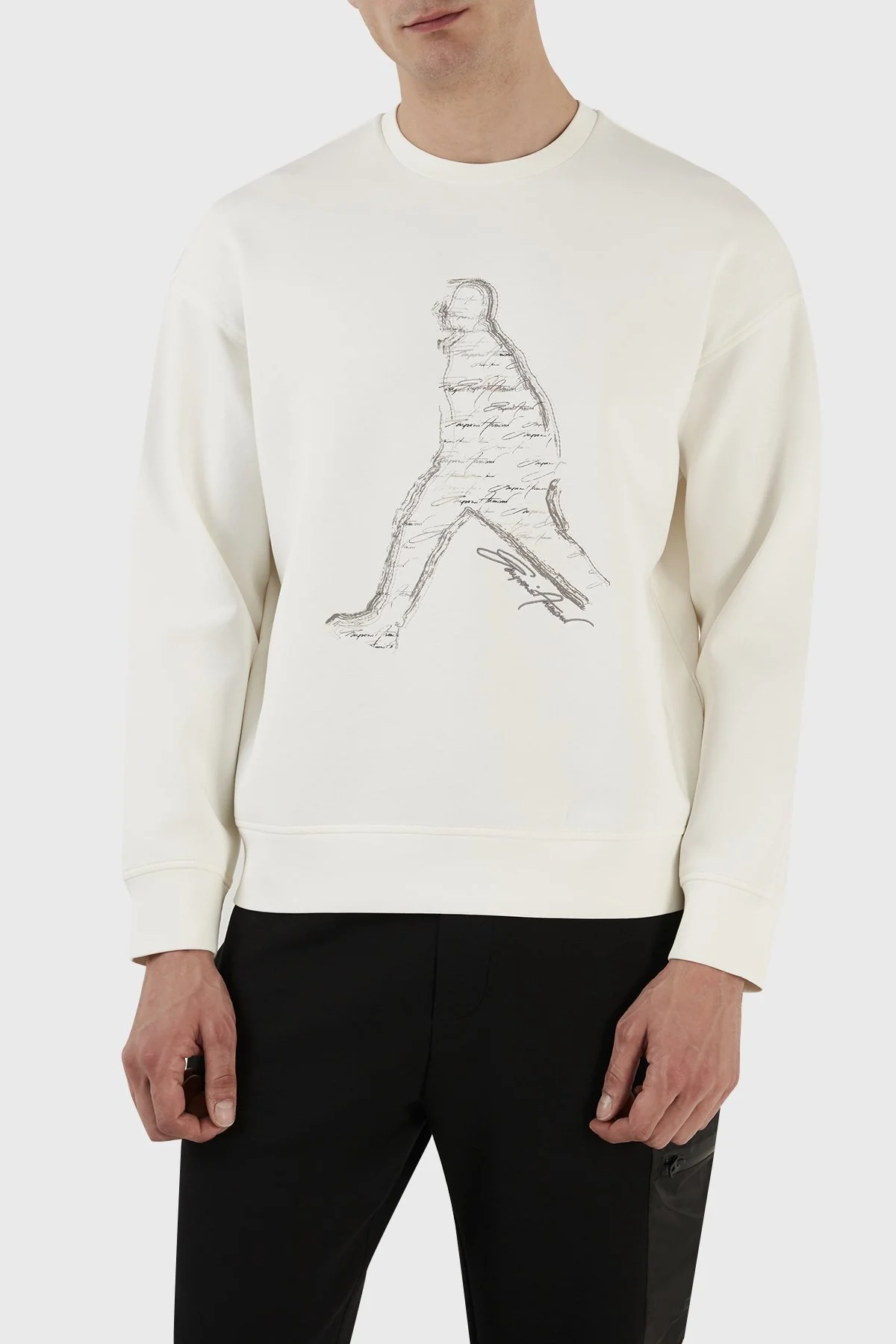 Emporio Armani Pamuklu Regular Fit Bisiklet Yaka Erkek Sweat 3R1MDQ 1JHSZ 0101 BEYAZ - 1