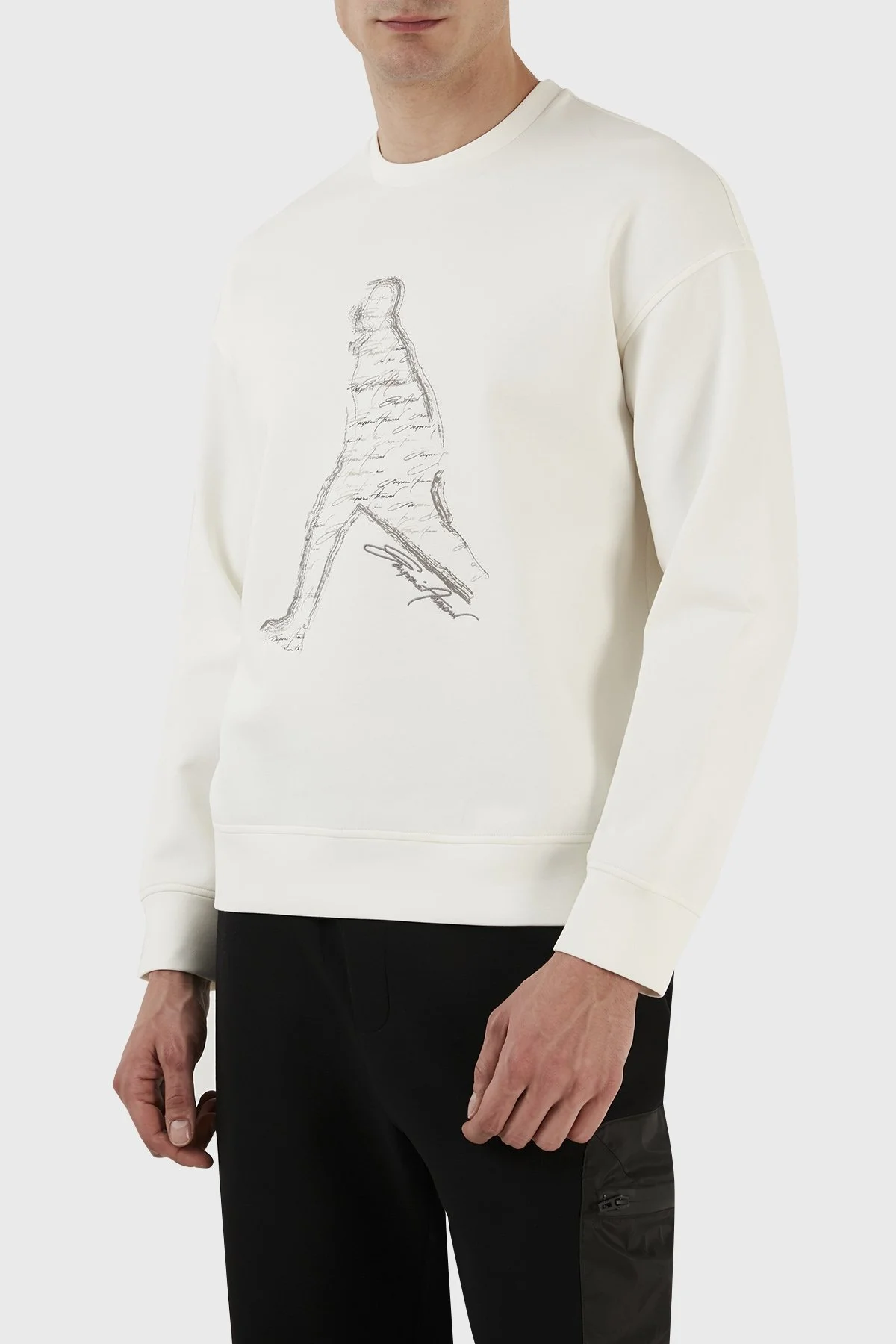 Emporio Armani Pamuklu Regular Fit Bisiklet Yaka Erkek Sweat 3R1MDQ 1JHSZ 0101 BEYAZ - 2