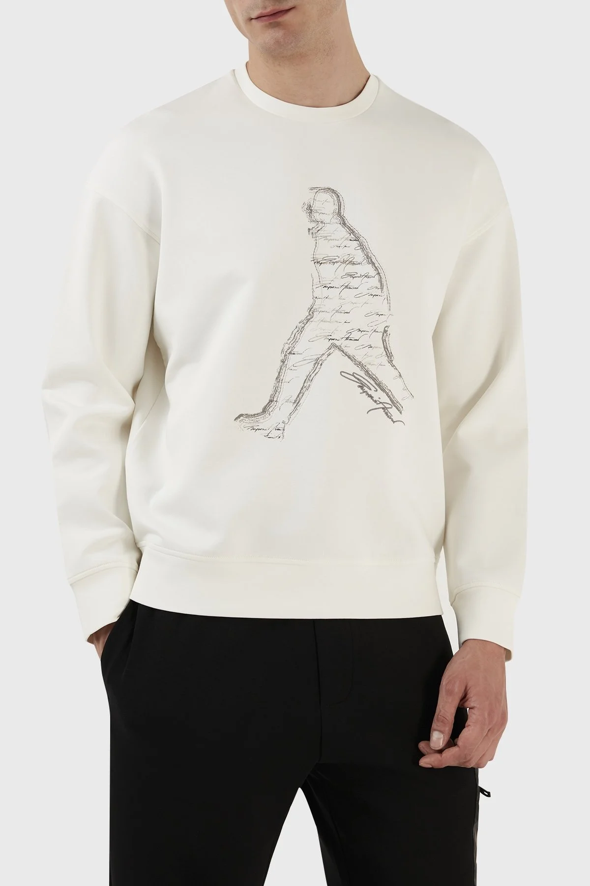 Emporio Armani Pamuklu Regular Fit Bisiklet Yaka Erkek Sweat 3R1MDQ 1JHSZ 0101 BEYAZ - 3