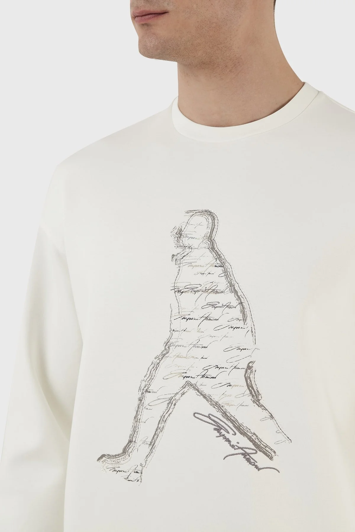 Emporio Armani Pamuklu Regular Fit Bisiklet Yaka Erkek Sweat 3R1MDQ 1JHSZ 0101 BEYAZ - 5