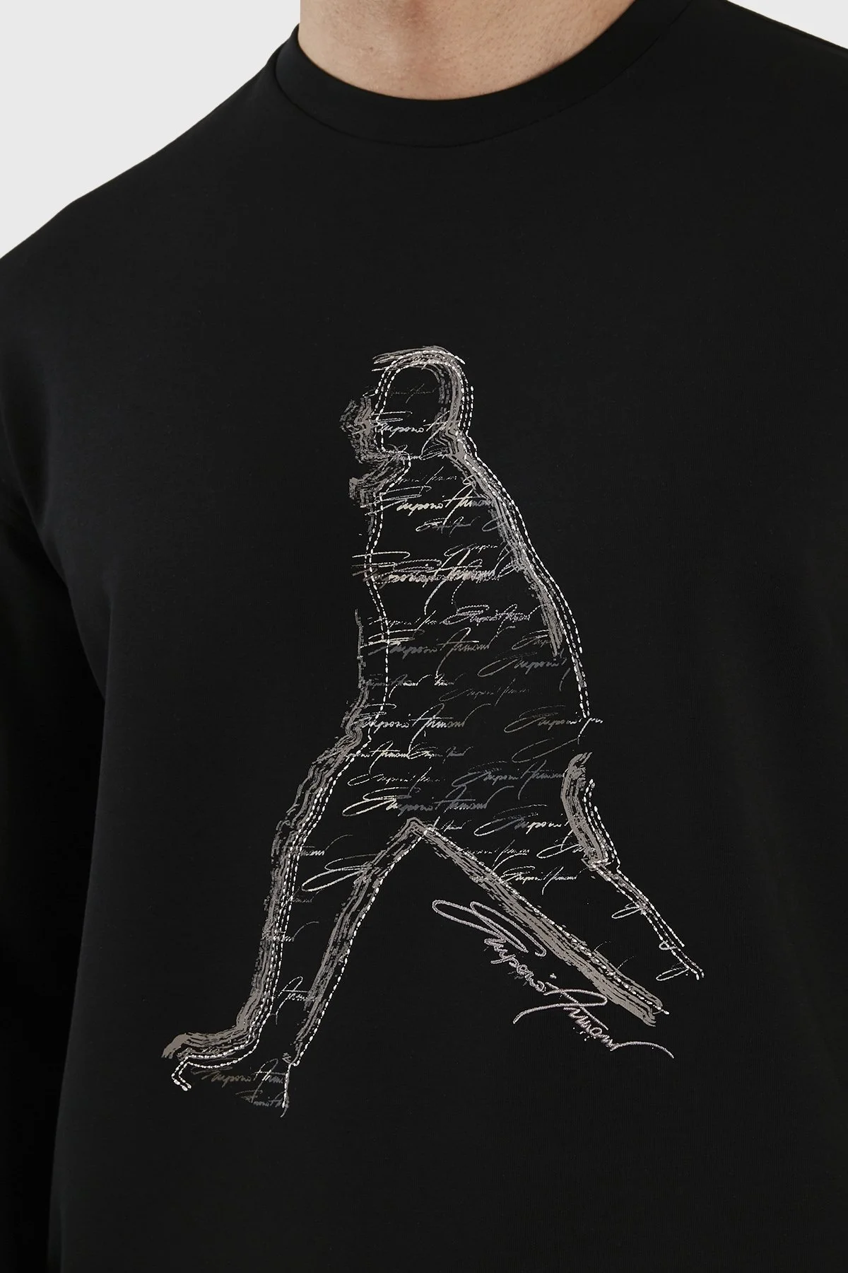 Emporio Armani Pamuklu Regular Fit Bisiklet Yaka Erkek Sweat 3R1MDQ 1JHSZ 0999 SİYAH - 5