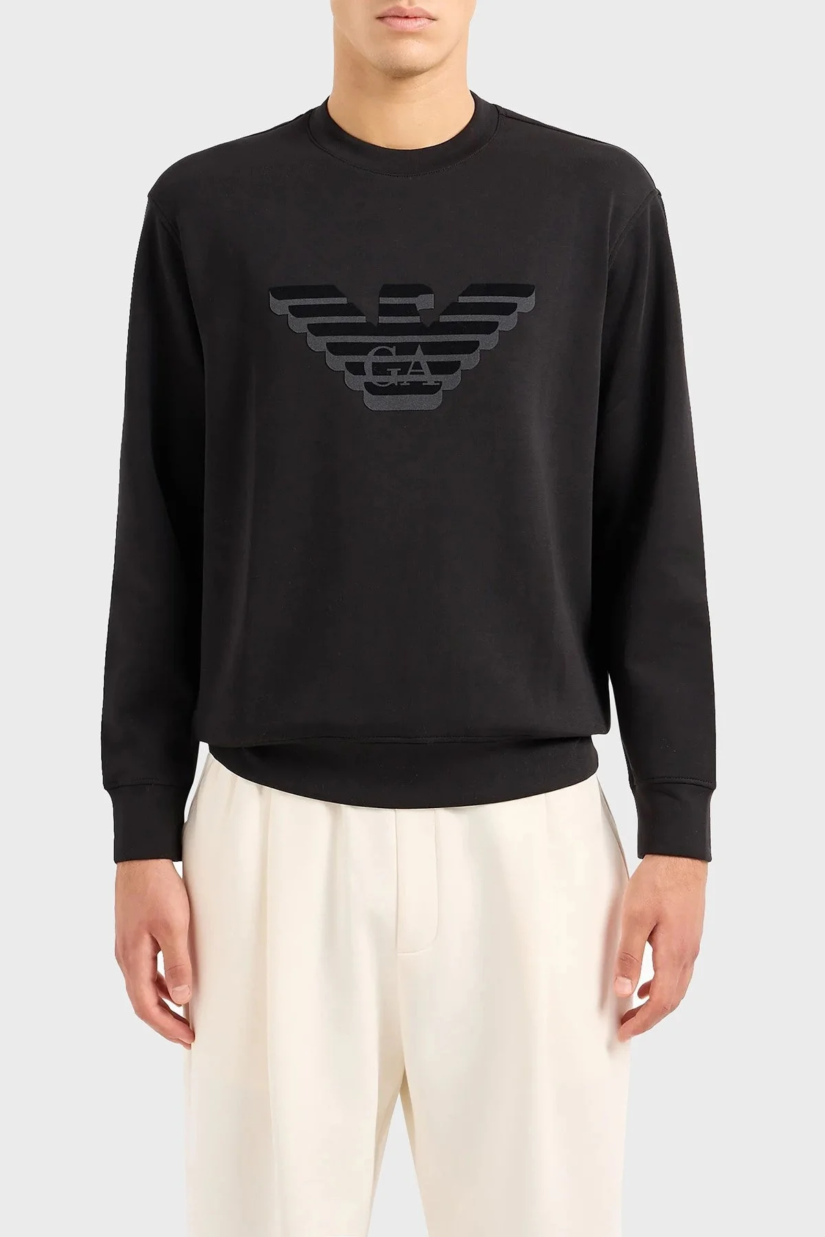 Emporio Armani Pamuklu Regular Fit Bisiklet Yaka Erkek Sweat 6R1MG7 1JHSZ 00A9 SİYAH - 1