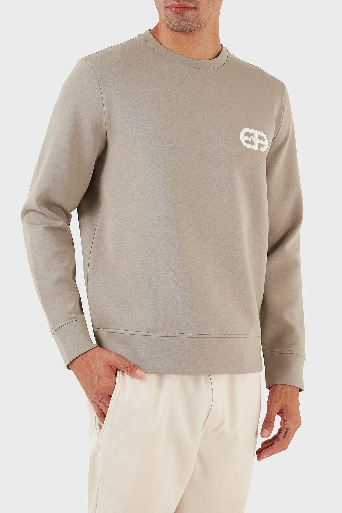 Emporio Armani Pamuklu Regular Fit Bisiklet Yaka Erkek Sweat 8N1ML7 1JHSZ 0643 BEJ - 4