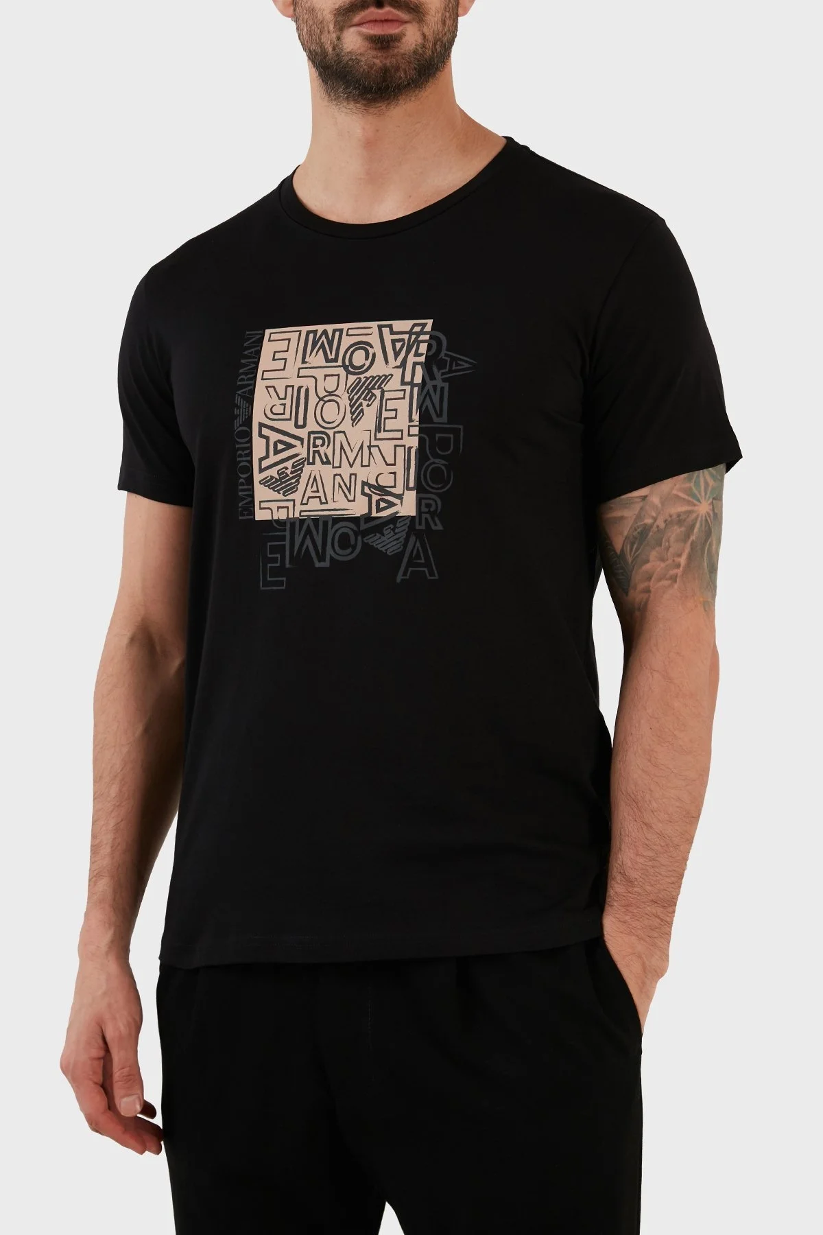 Emporio Armani Pamuklu Regular Fit Bisiklet Yaka Erkek T Shirt 211818 3R468 22621 SİYAH - 1