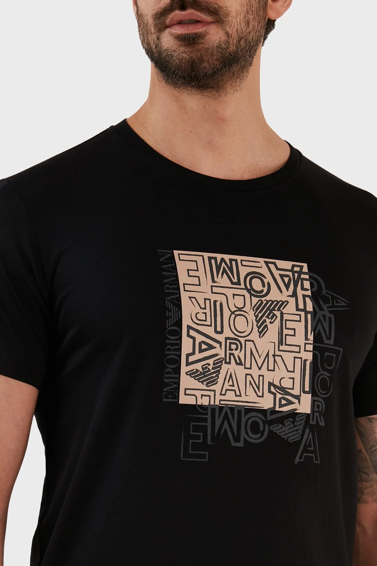 Emporio Armani Pamuklu Regular Fit Bisiklet Yaka Erkek T Shirt 211818 3R468 22621 SİYAH - 5