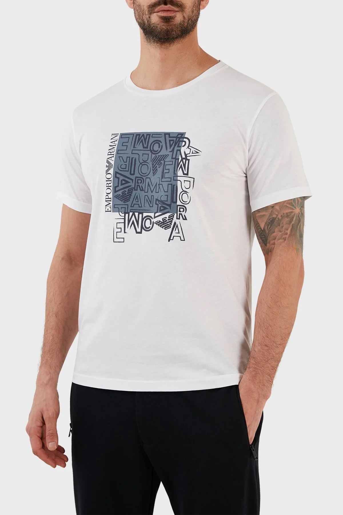 Emporio Armani Pamuklu Regular Fit Bisiklet Yaka Erkek T Shirt 211818 3R468 98310 BEYAZ - 3