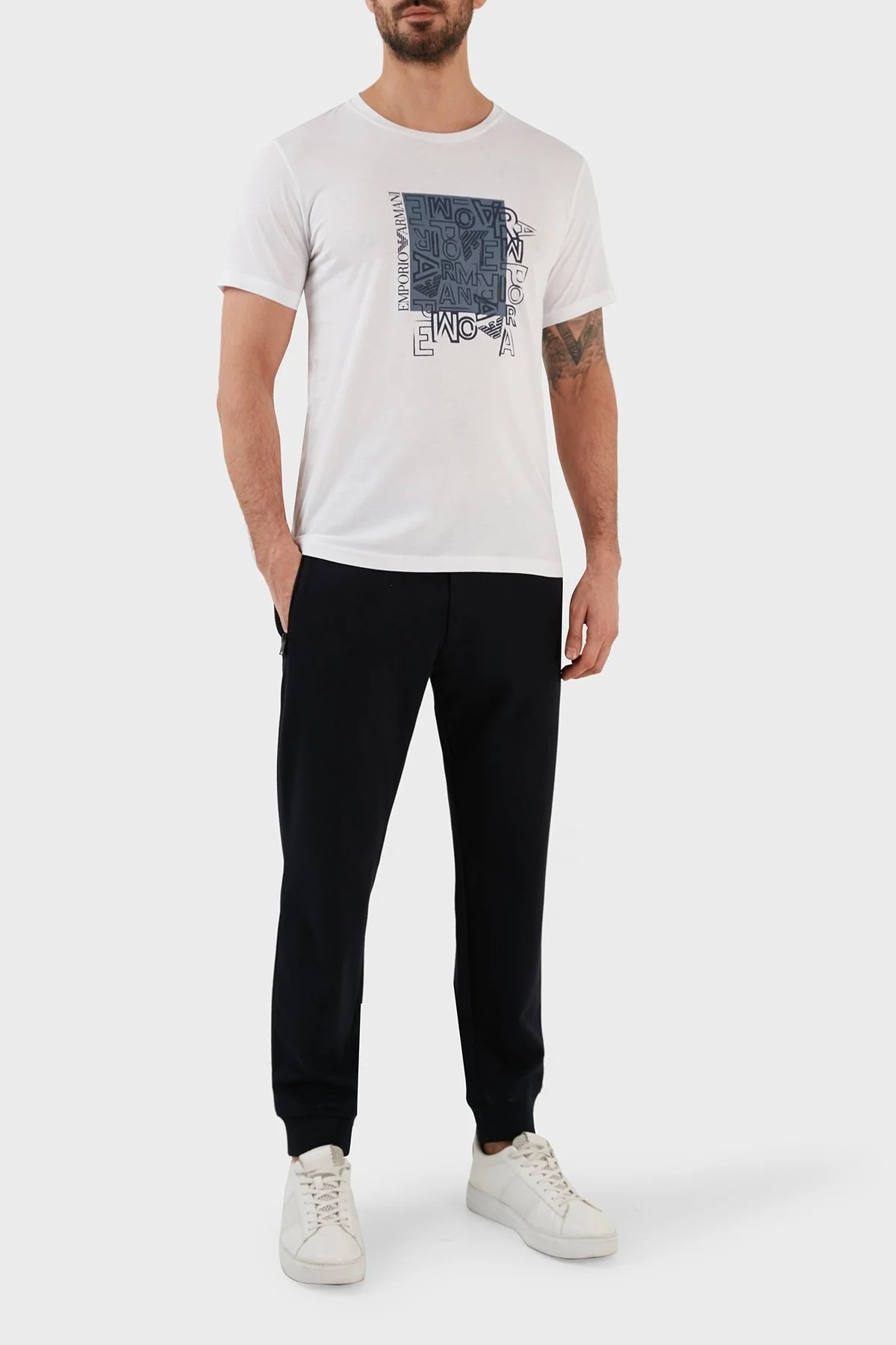 Emporio Armani Pamuklu Regular Fit Bisiklet Yaka Erkek T Shirt 211818 3R468 98310 BEYAZ - 4