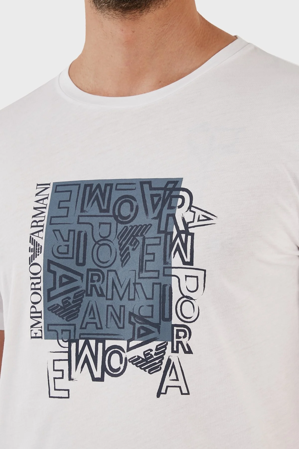 Emporio Armani Pamuklu Regular Fit Bisiklet Yaka Erkek T Shirt 211818 3R468 98310 BEYAZ - 5