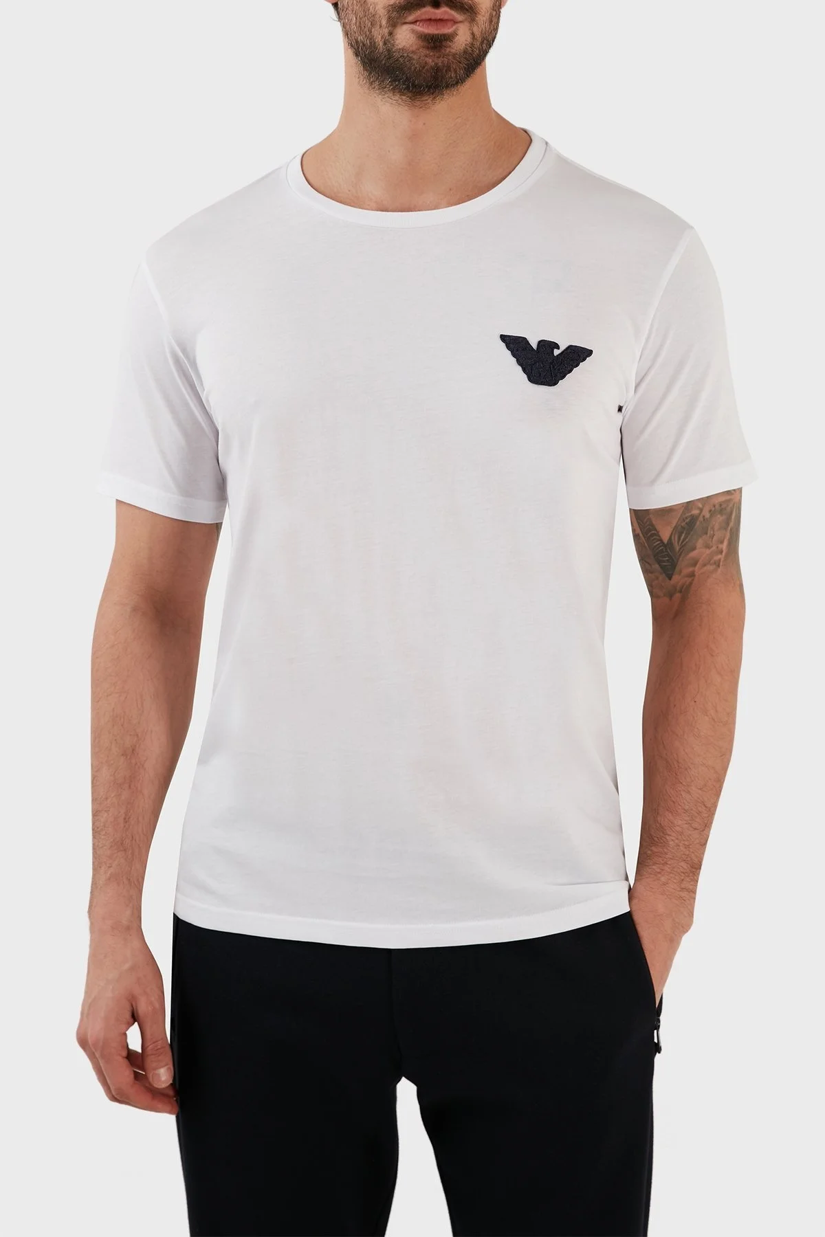 Emporio Armani Pamuklu Regular Fit Bisiklet Yaka Erkek T Shirt 211818 3R483 00010 BEYAZ - 1