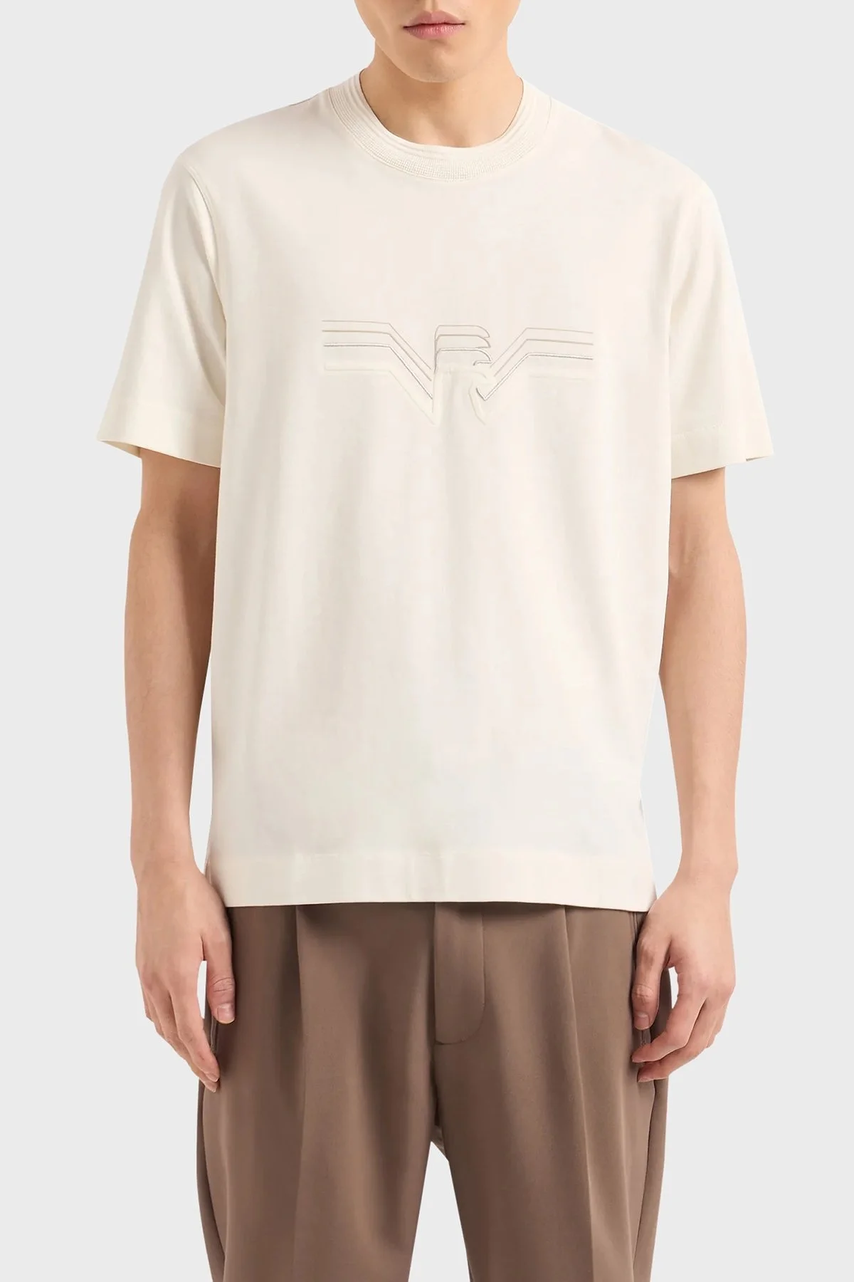 Emporio Armani Pamuklu Regular Fit Bisiklet Yaka Erkek T Shirt 3D1T89 1JWZZ 0128 EKRU - 1