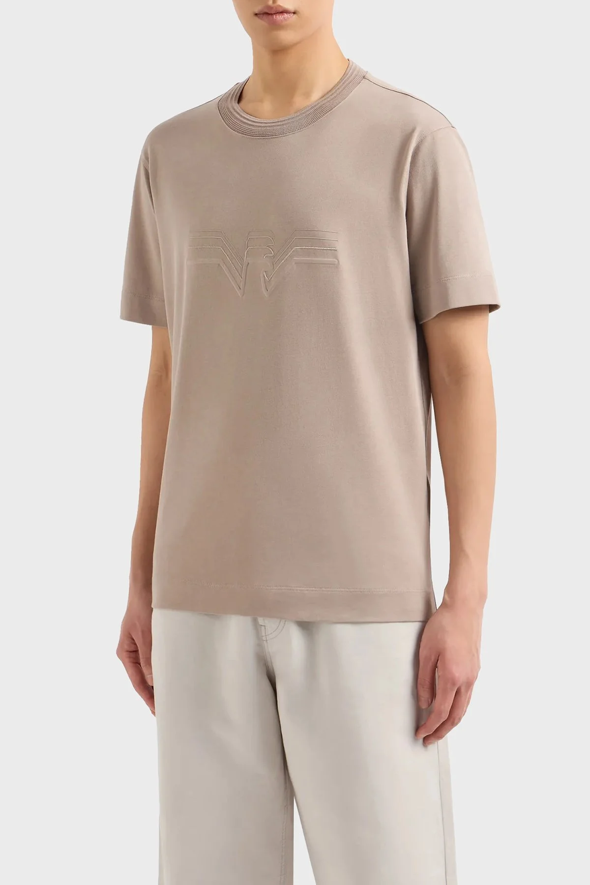 Emporio Armani Pamuklu Regular Fit Bisiklet Yaka Erkek T Shirt 3D1T89 1JWZZ 0650 BEJ - 1