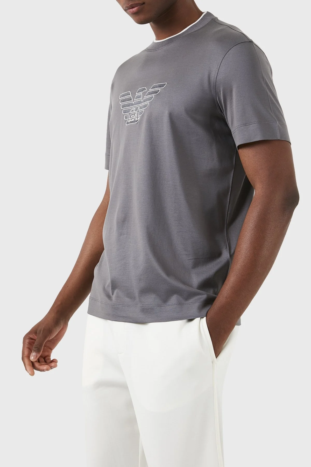 Emporio Armani Pamuklu Regular Fit Bisiklet Yaka Erkek T Shirt 3D1TD4 1JUVZ 06I1 GRİ - 3