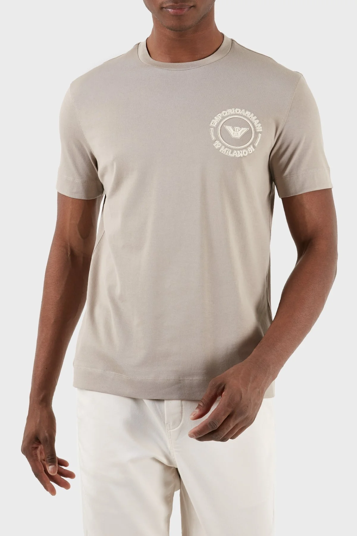 Emporio Armani Pamuklu Regular Fit Bisiklet Yaka Erkek T Shirt 3D1TG8 1JOCZ 06G9 BEJ - 1