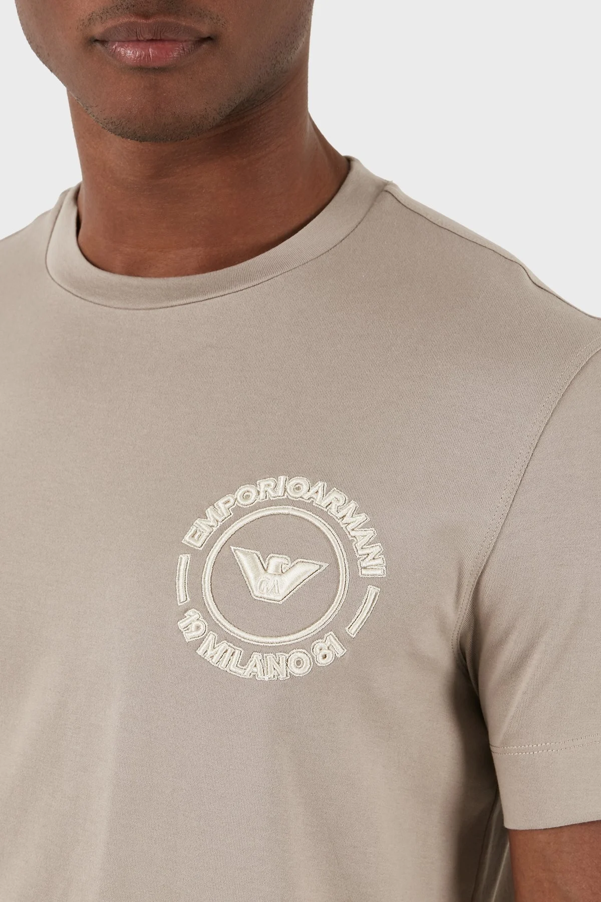 Emporio Armani Pamuklu Regular Fit Bisiklet Yaka Erkek T Shirt 3D1TG8 1JOCZ 06G9 BEJ - 4