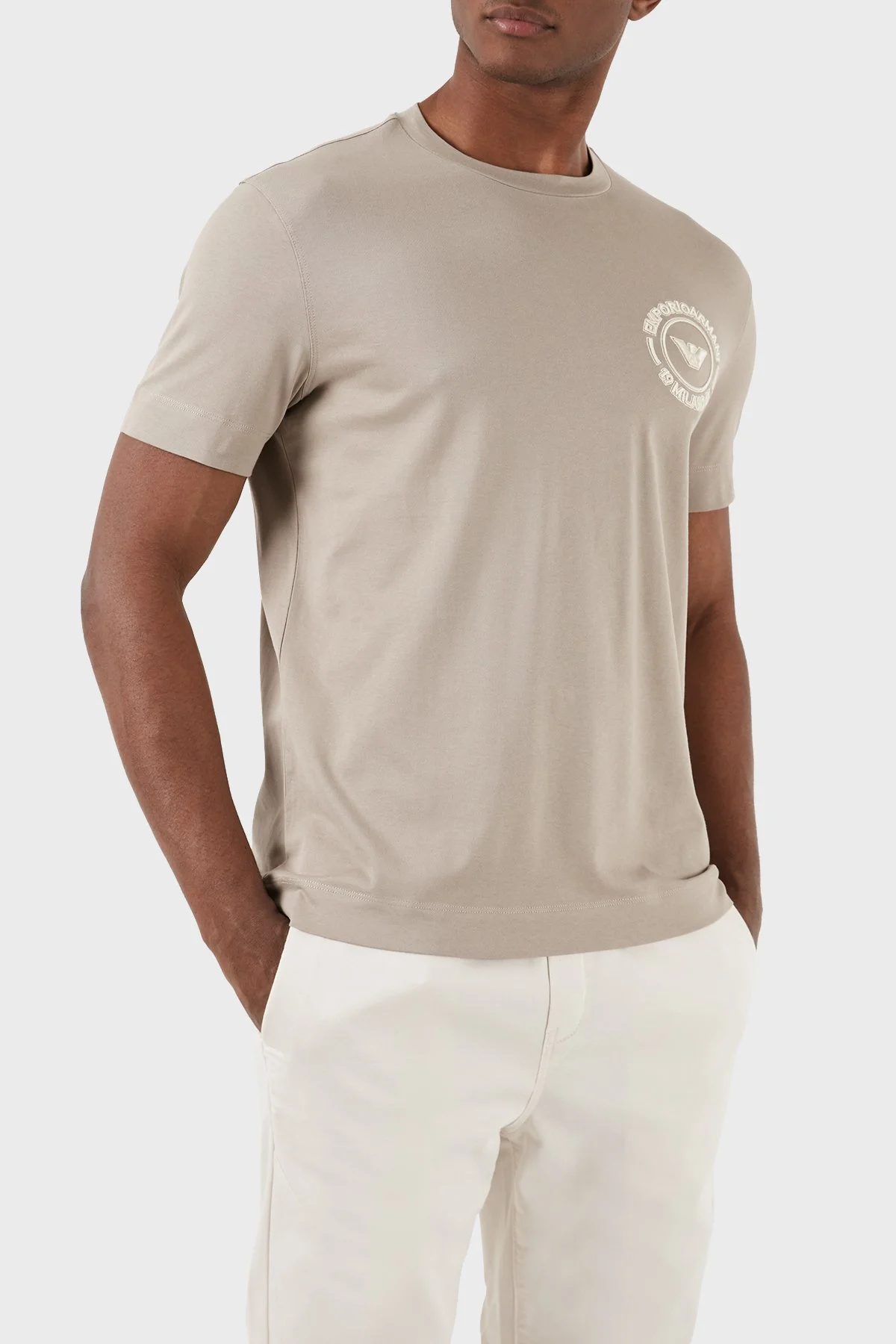 Emporio Armani Pamuklu Regular Fit Bisiklet Yaka Erkek T Shirt 3D1TG8 1JOCZ 06G9 BEJ - 2