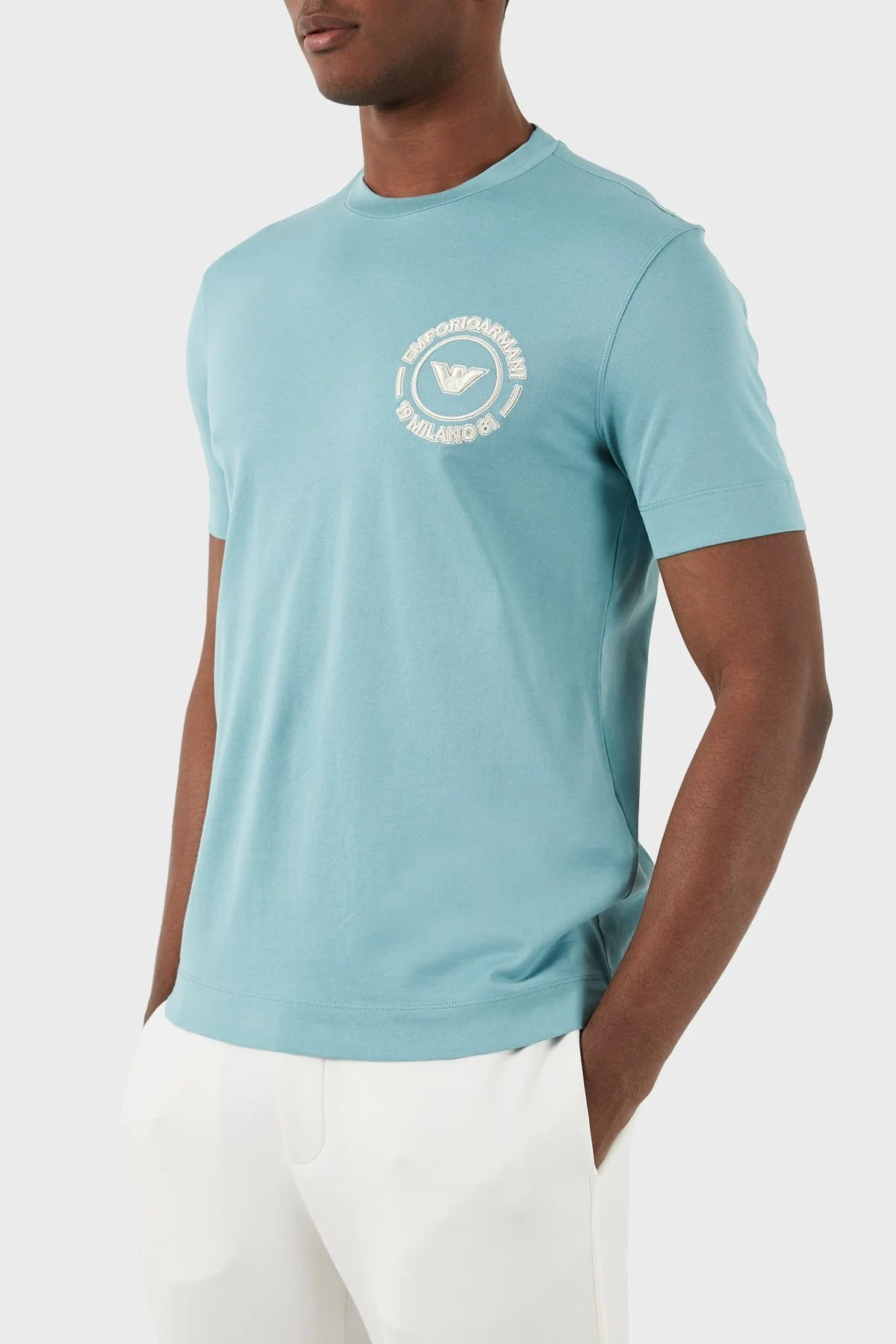 Emporio Armani Pamuklu Regular Fit Bisiklet Yaka Erkek T Shirt 3D1TG8 1JOCZ 0752 SU YEŞİLİ - 4