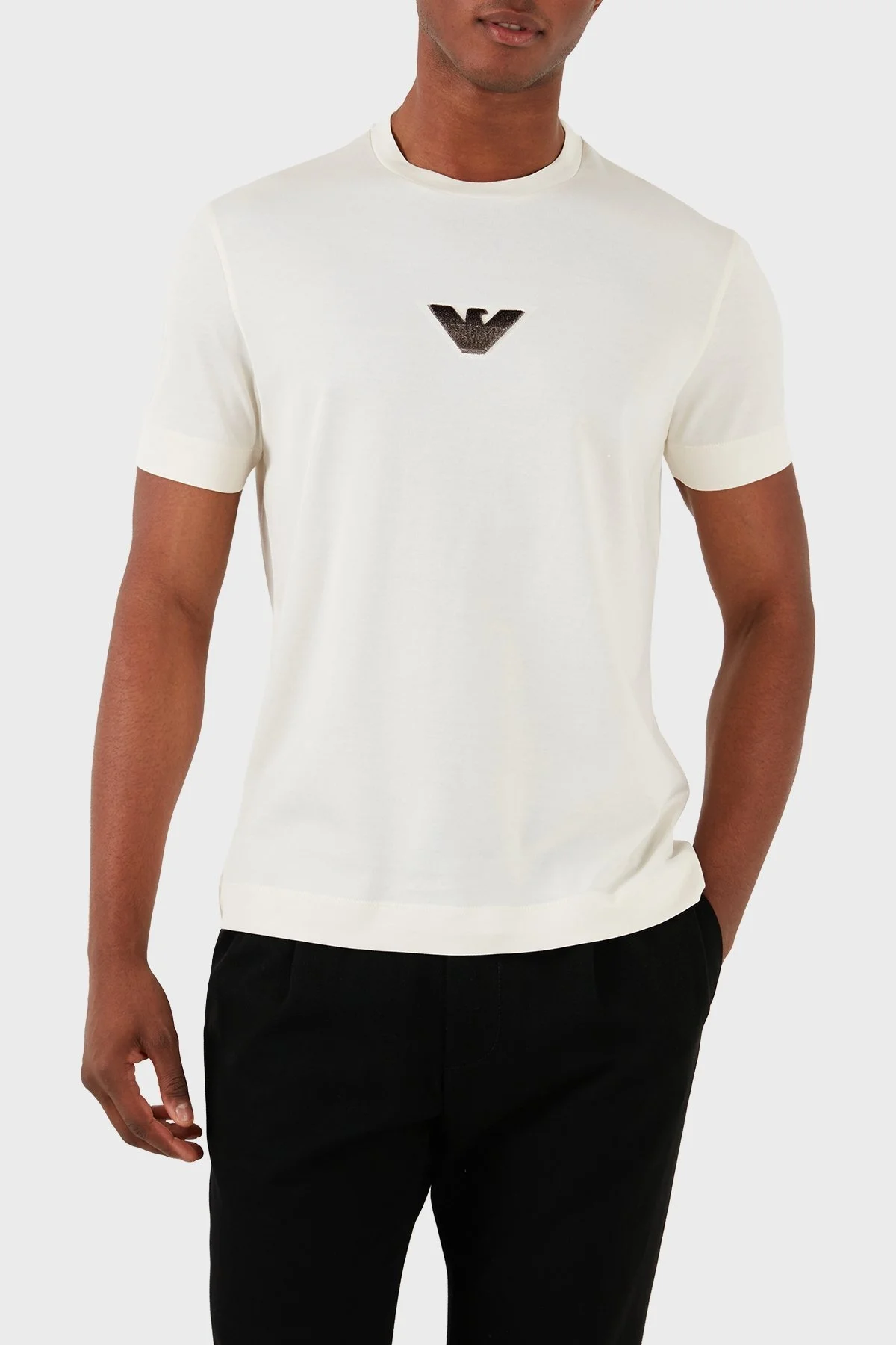 Emporio Armani Pamuklu Regular Fit Bisiklet Yaka Erkek T Shirt 3D1TH0 1JOCZ 0128 EKRU - 1