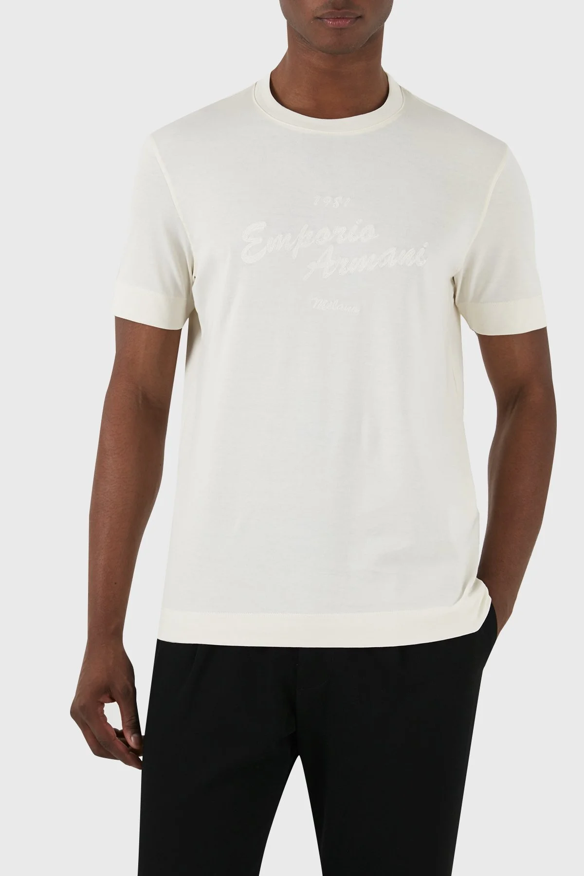 Emporio Armani Pamuklu Regular Fit Bisiklet Yaka Erkek T Shirt 3D1TH1 1JOCZ 0128 EKRU - 4