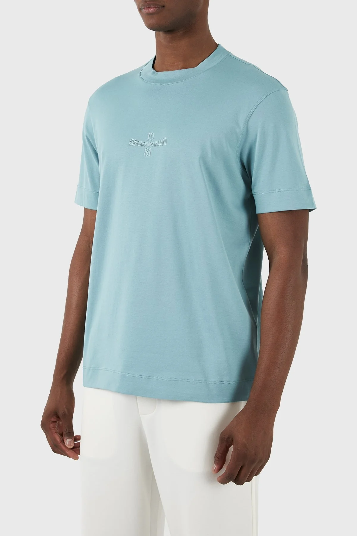 Emporio Armani Pamuklu Regular Fit Bisiklet Yaka Erkek T Shirt 3D1TH3 1JOCZ 0749 TURKUAZ - 1