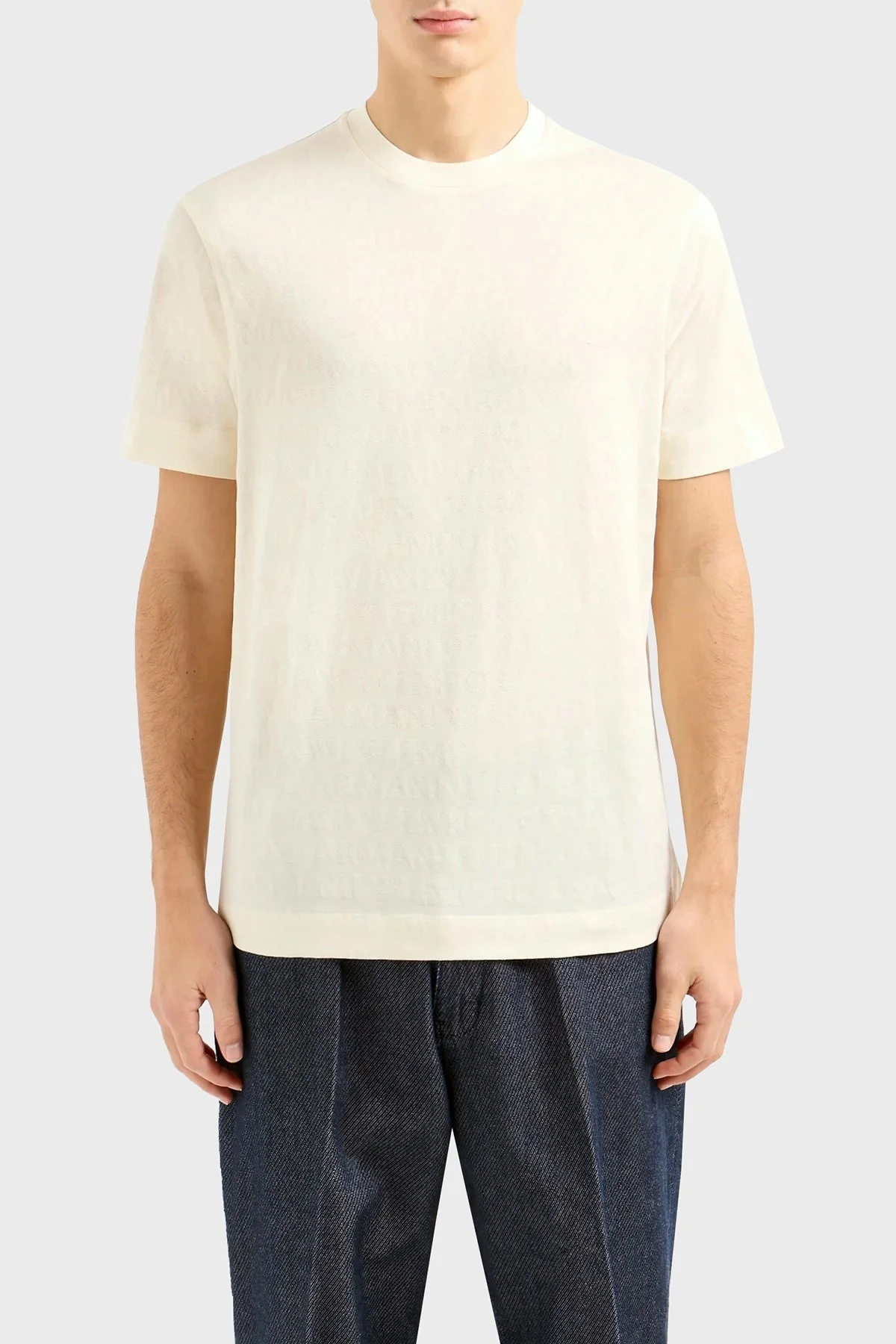 Emporio Armani Pamuklu Regular Fit Bisiklet Yaka Erkek T Shirt 3D1TH5 1JORZ 0128 EKRU - 1