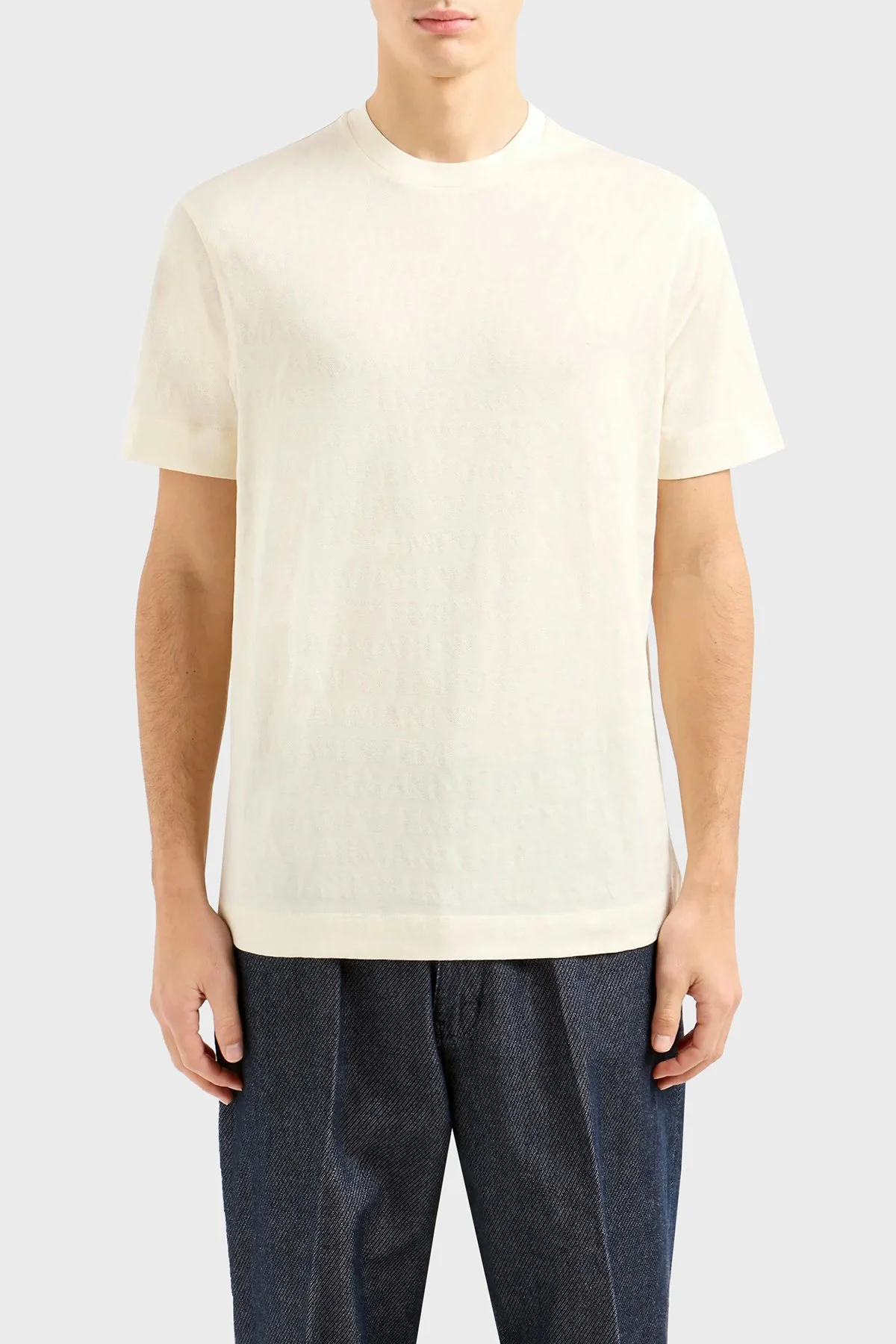 Emporio Armani Pamuklu Regular Fit Bisiklet Yaka Erkek T Shirt 3D1TH5 1JORZ 0128 EKRU - 1